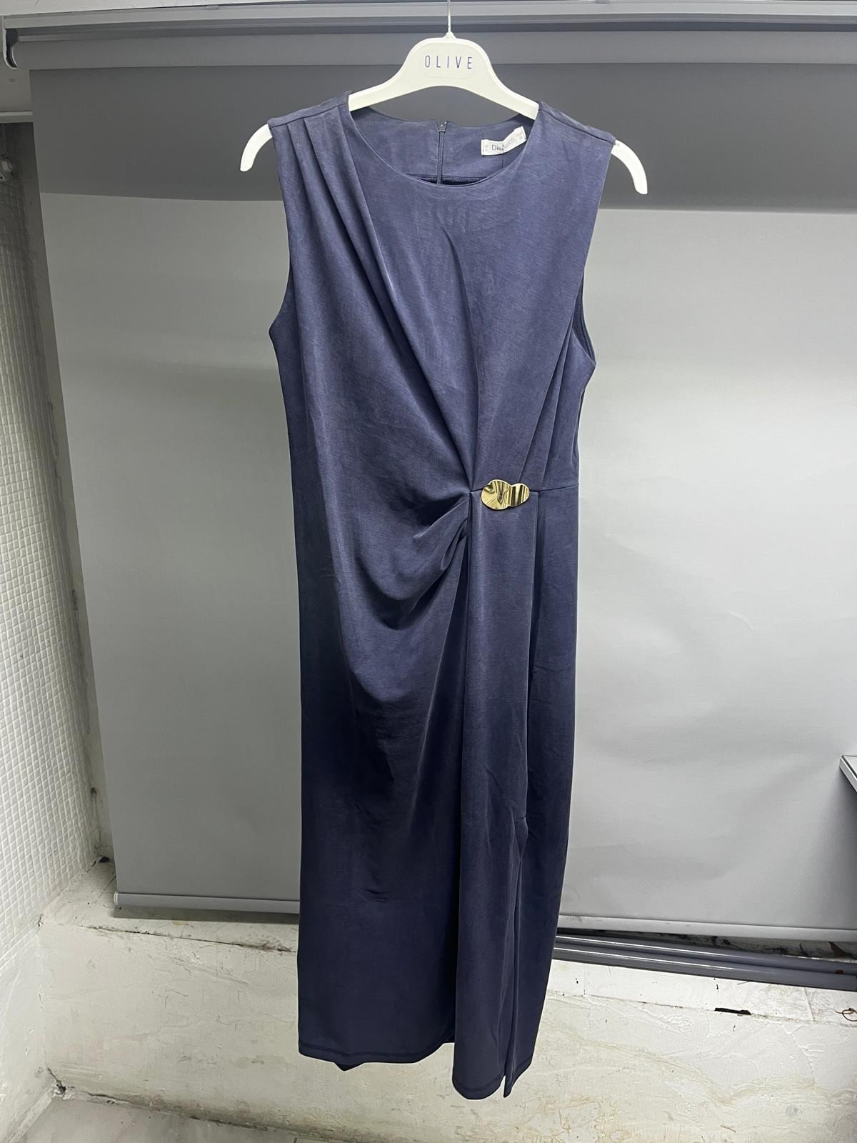 OLIVE-4750 MODAL TOKA ELBİSE LACİVERT