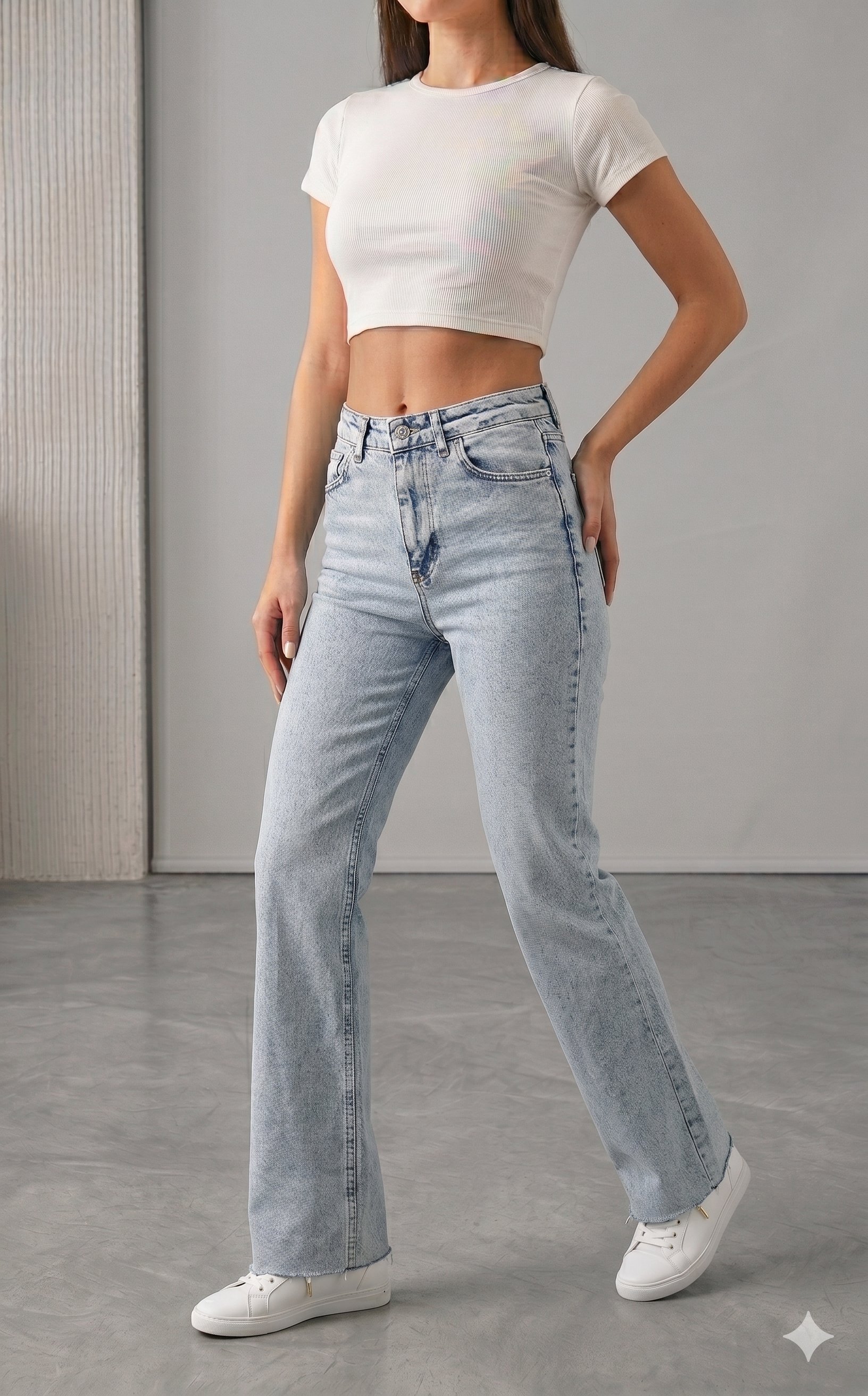 OLIVE-488 WİDE LEG JEAN KAR YIKAMA