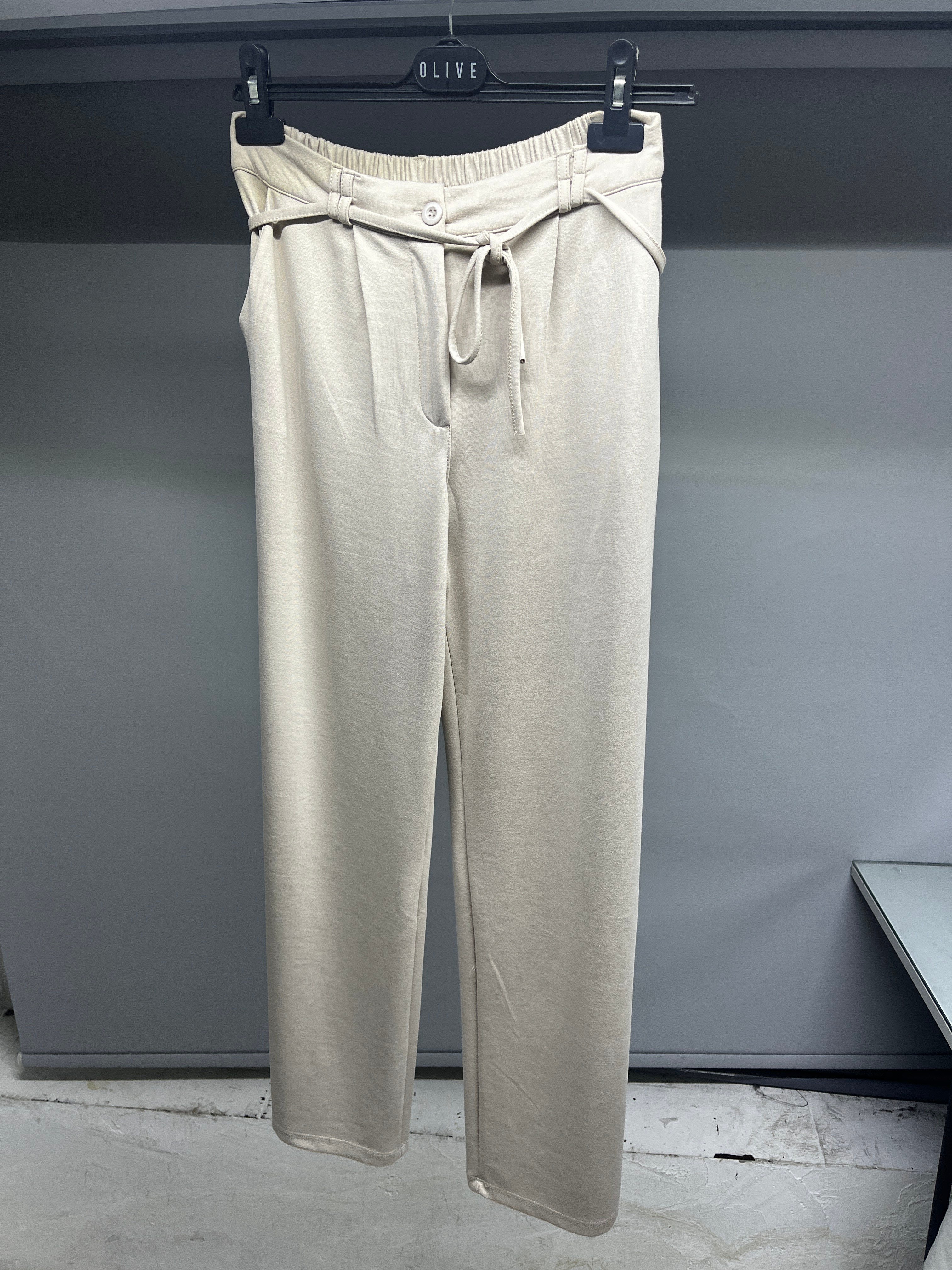 OLIVE-4880 CUPRA LASTİK PANTOLON BEJ