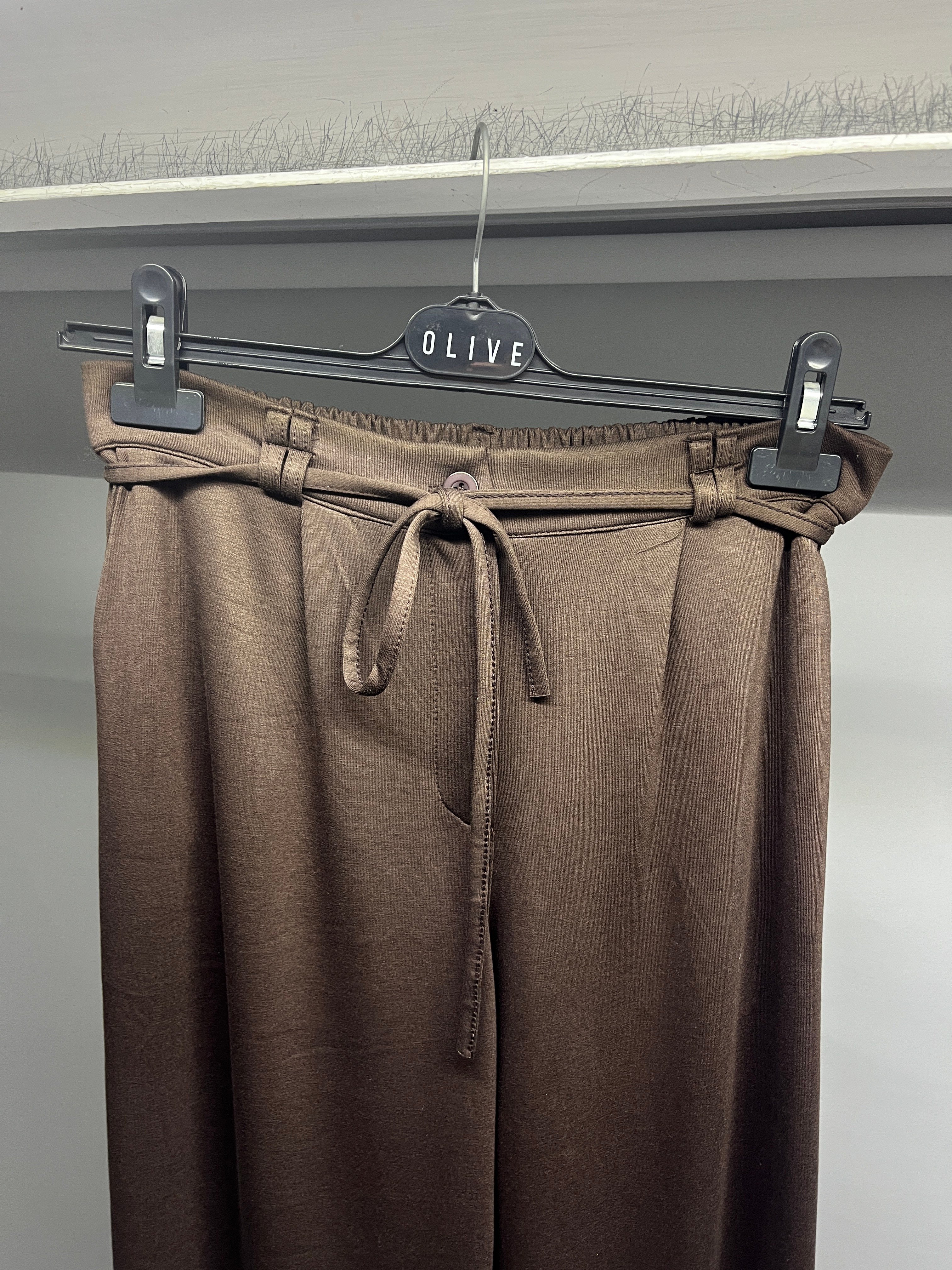OLIVE-4880 CUPRA LASTİK PANTOLON KAHVE