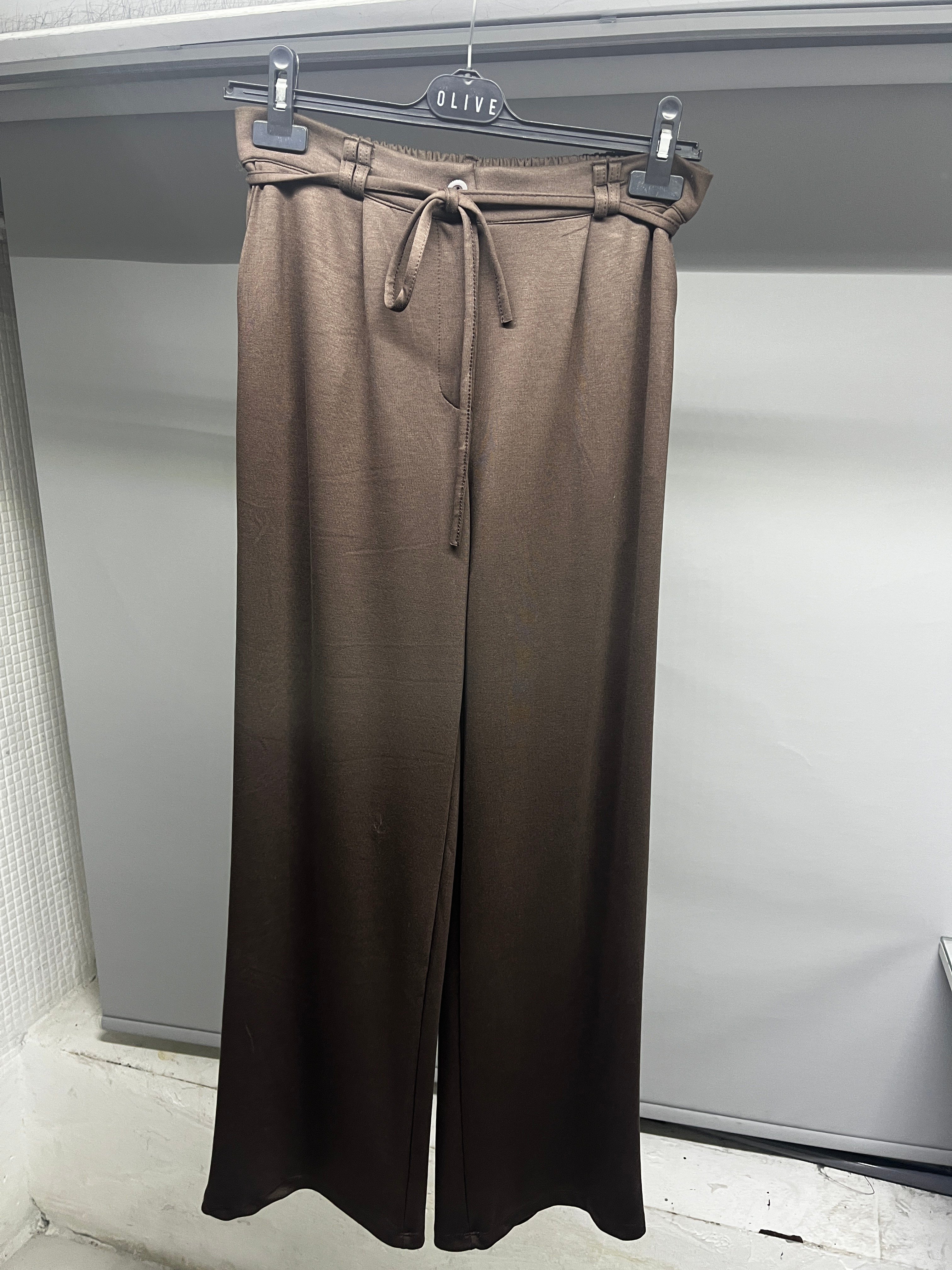 OLIVE-4880 CUPRA LASTİK PANTOLON KAHVE