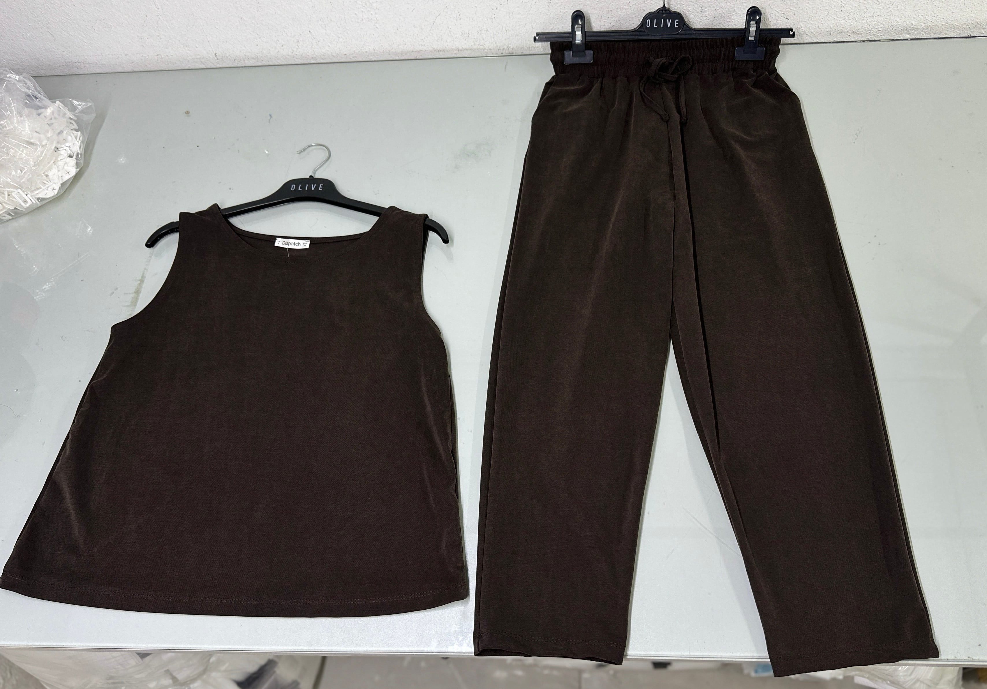 OLIVE-4892 PİKE KOLSUZ MODAL TAKIM KAHVE