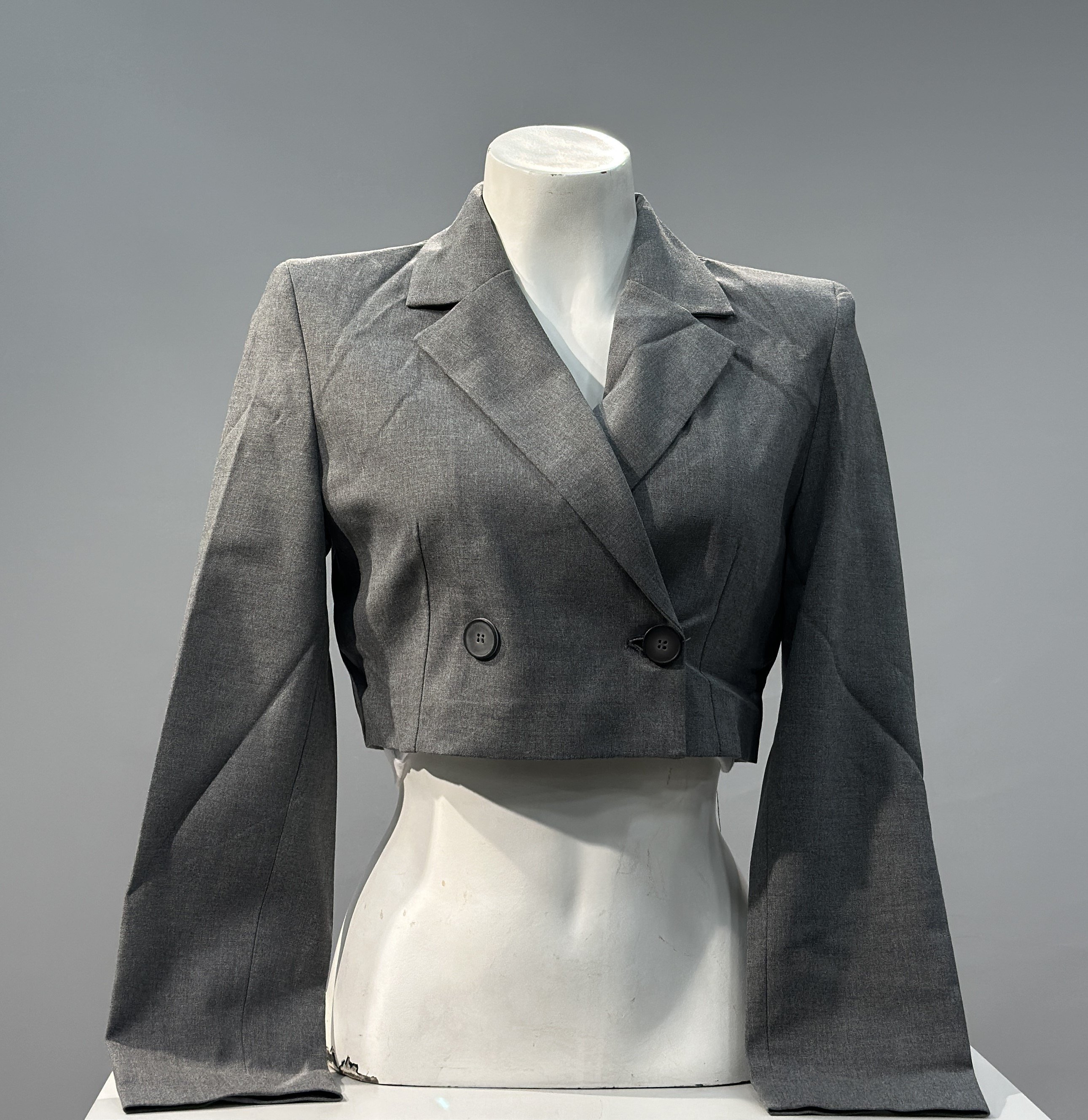 OLIVE-51287 CROP DÜĞME CEKET KOYU GRİ