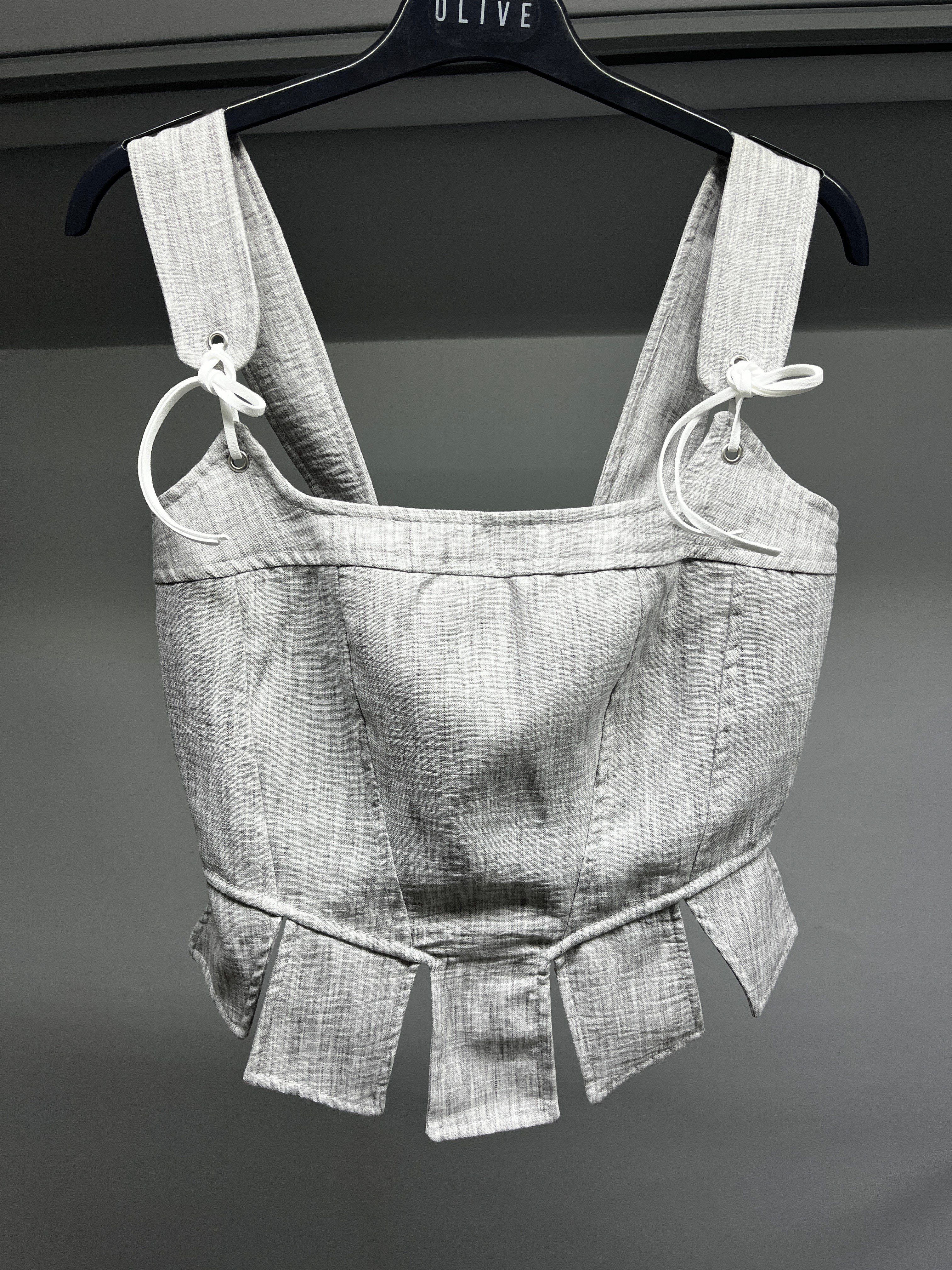 OLIVE-580930 KORSE BLUZ GRİ