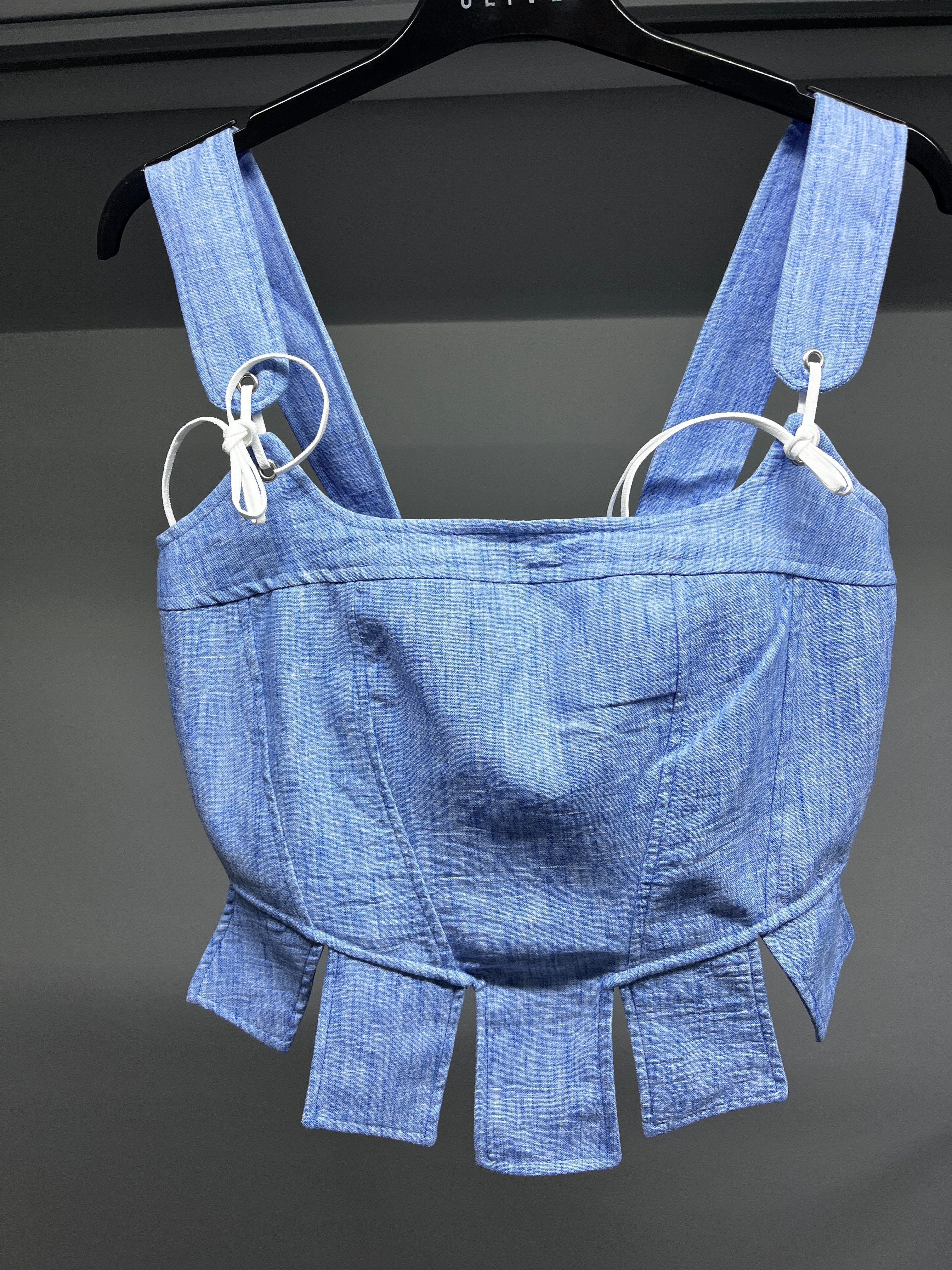 OLIVE-580930 KORSE BLUZ MAVİ