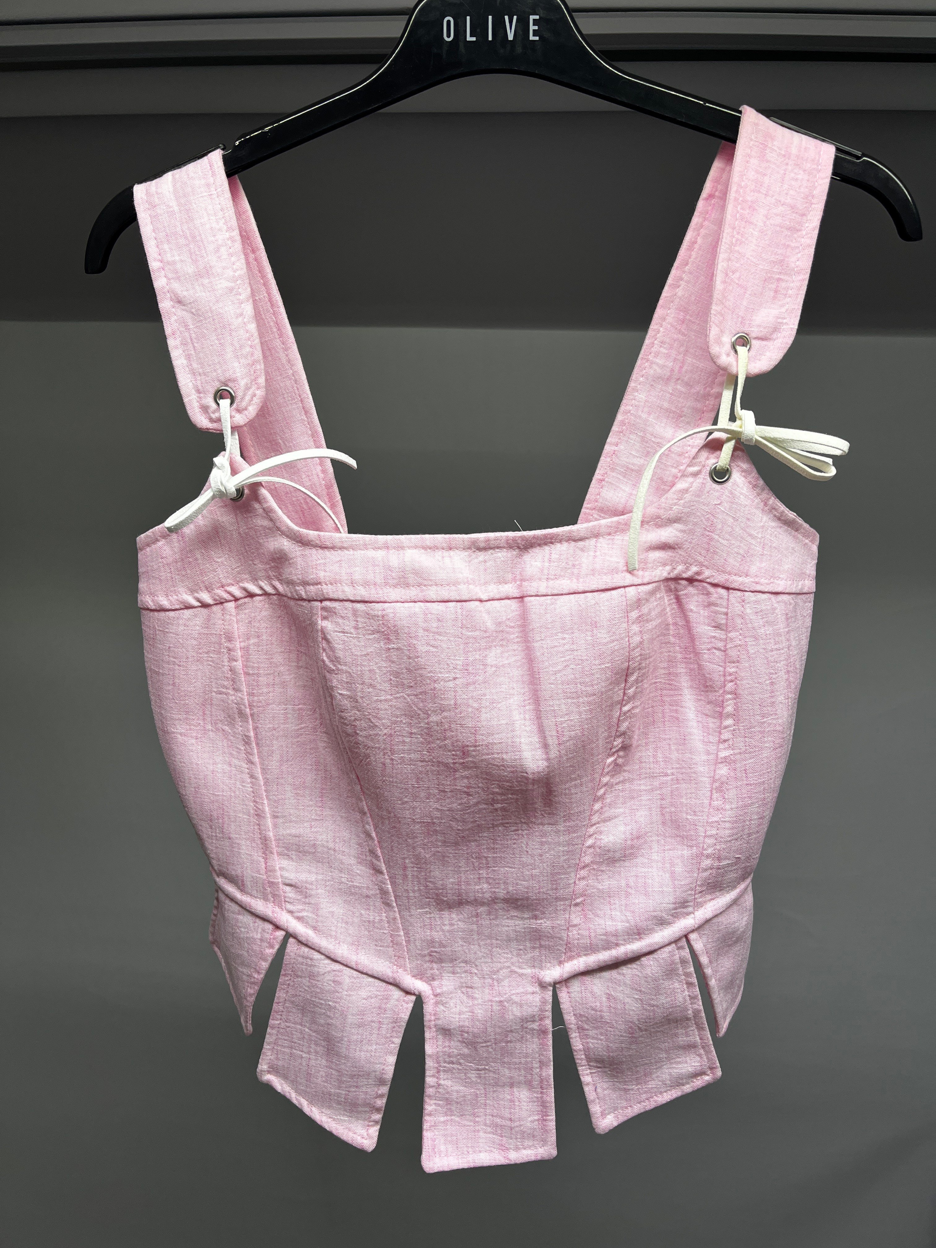OLIVE-580930 KORSE BLUZ PEMBE