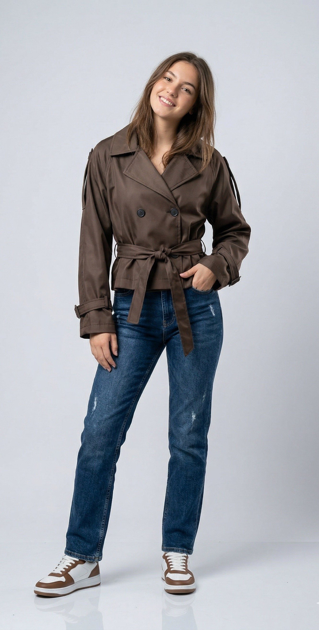 OLIVE-5970 KISA TRENC KAHVE