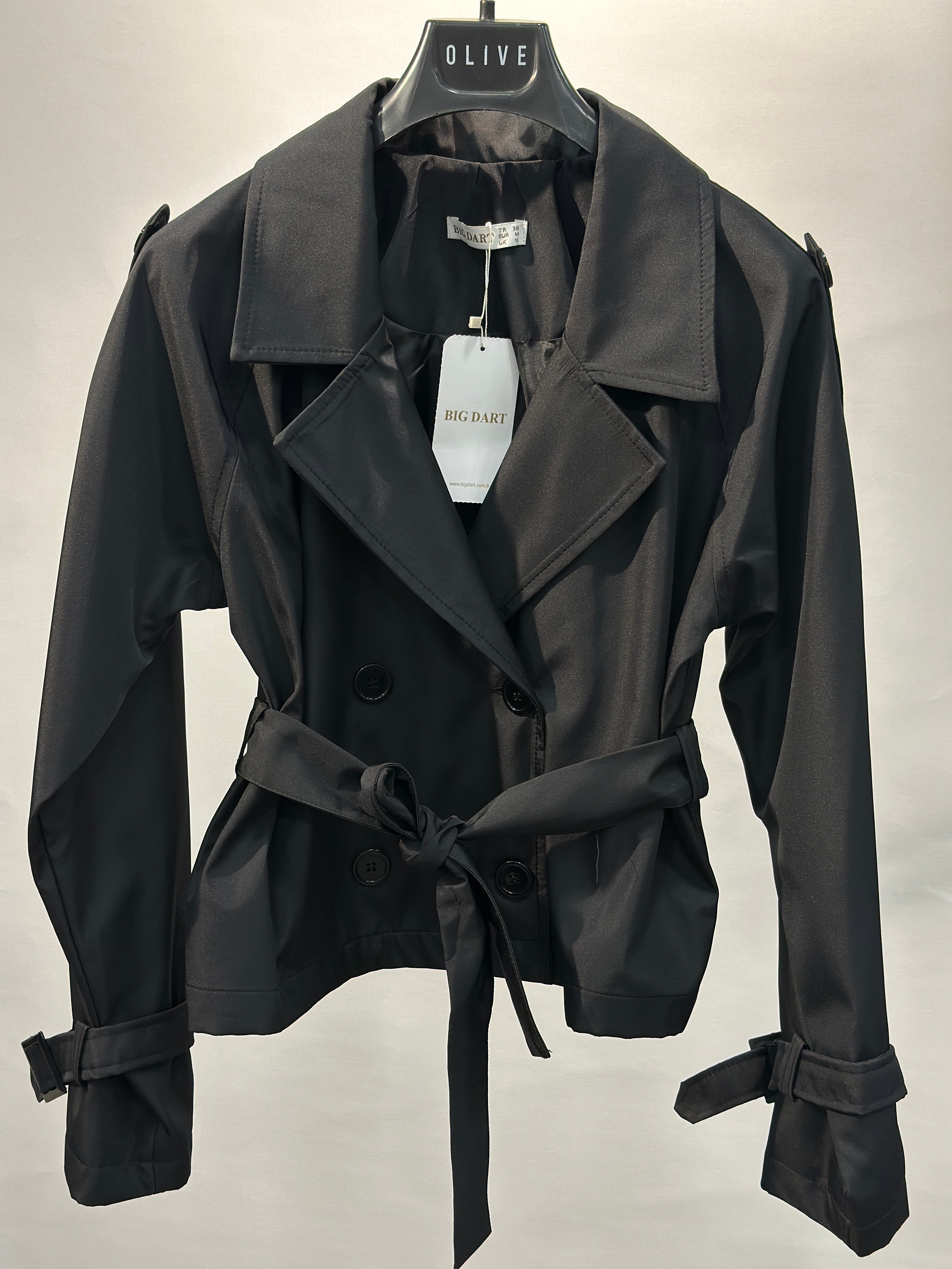 OLIVE-5970 KISA TRENC SİYAH