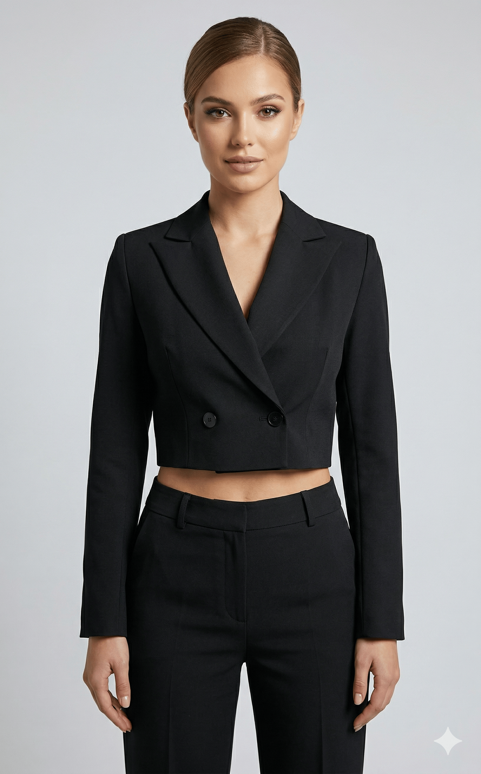 OLIVE-6796 CROP ÇİFT DÜĞME CEKET SİYAH