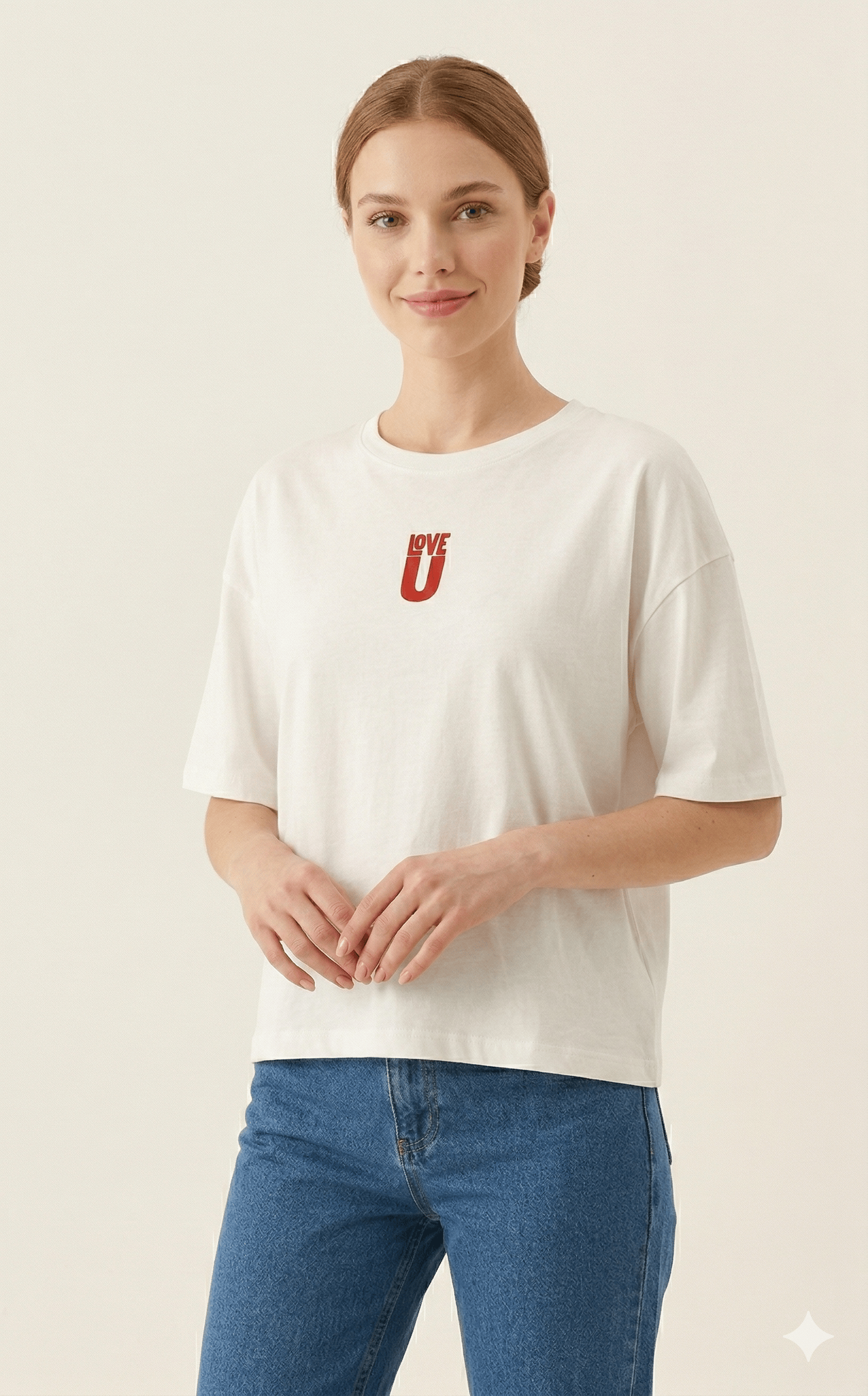 OLIVE-6860 LOVE U TSHIRT BEYAZ