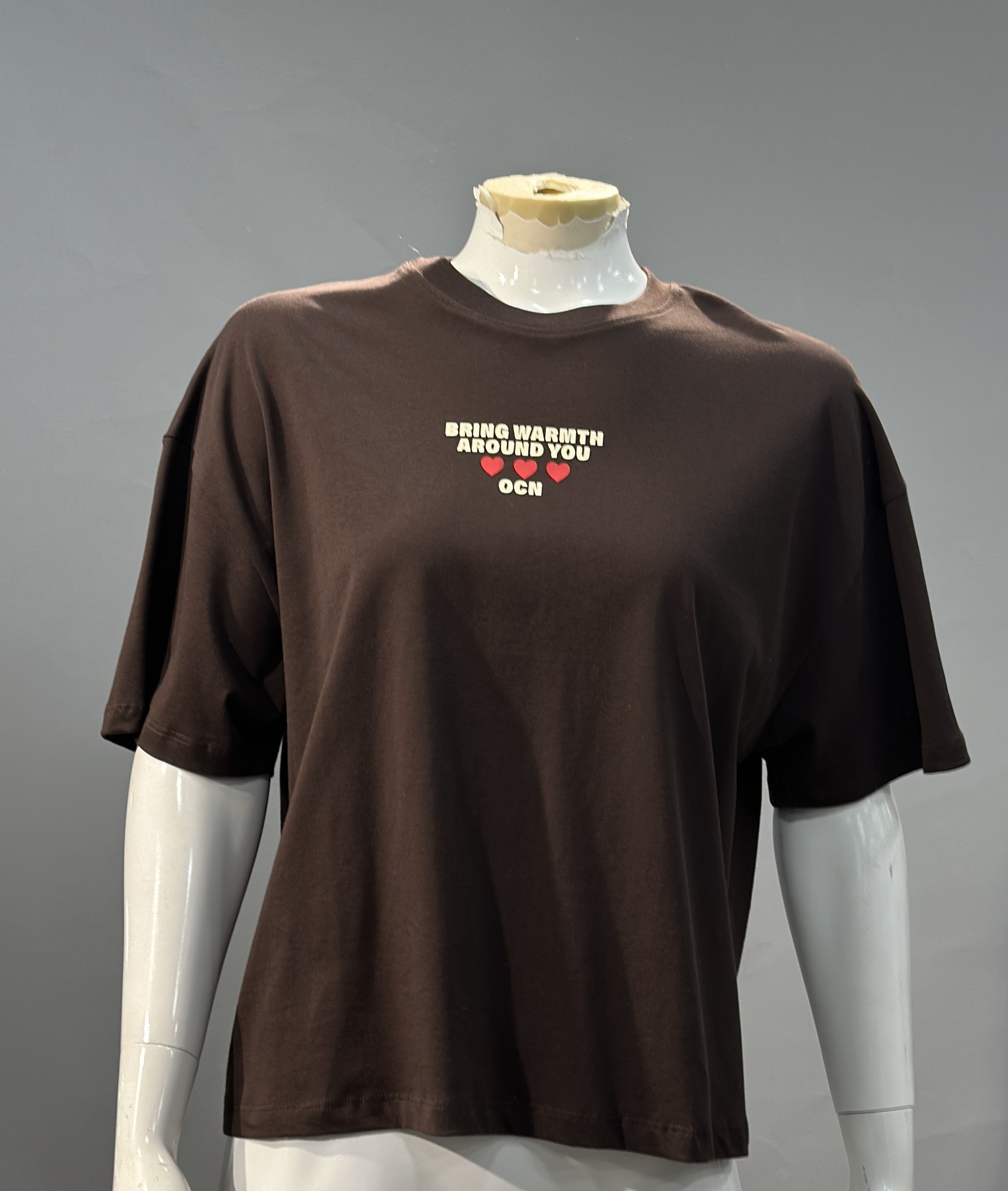 OLIVE-6861 FLOG BASKI TSHIRT KAHVE