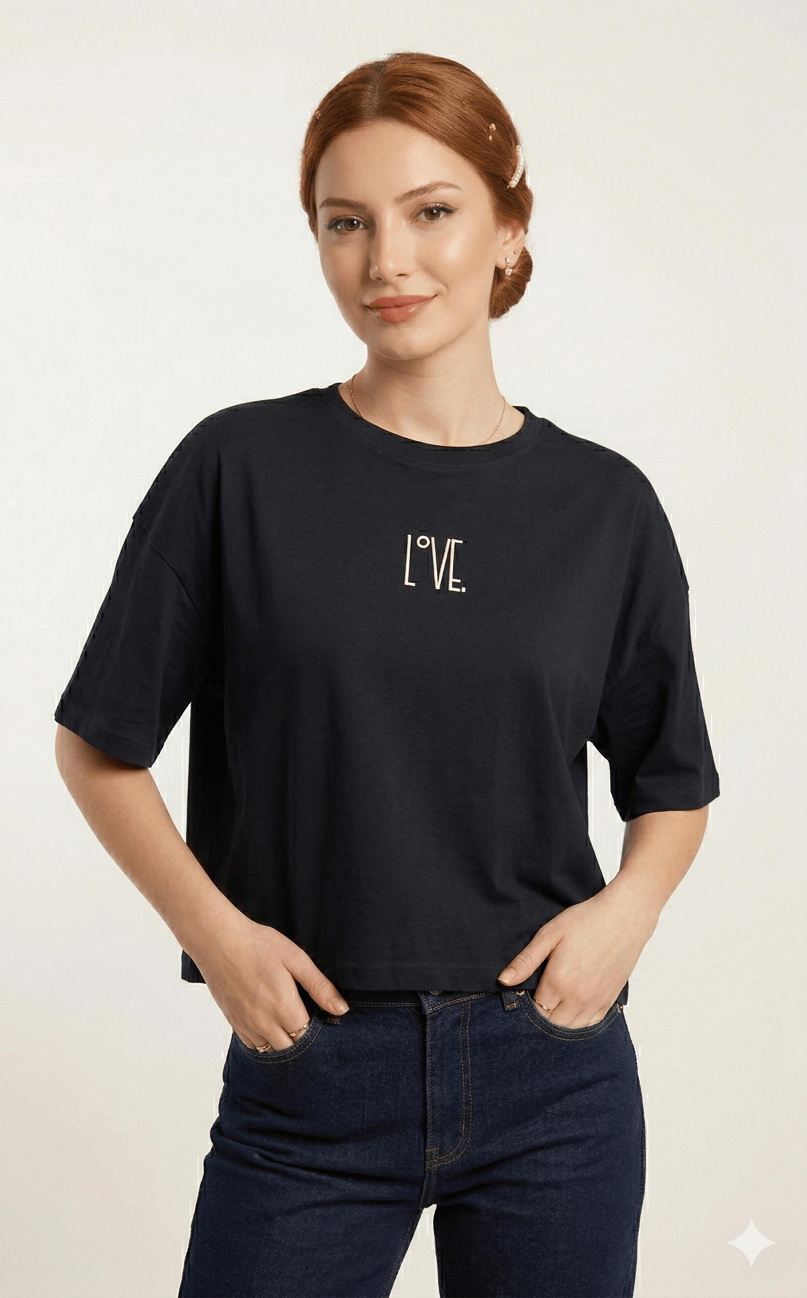OLIVE-6862 LOVE TSHIRT LACİVERT