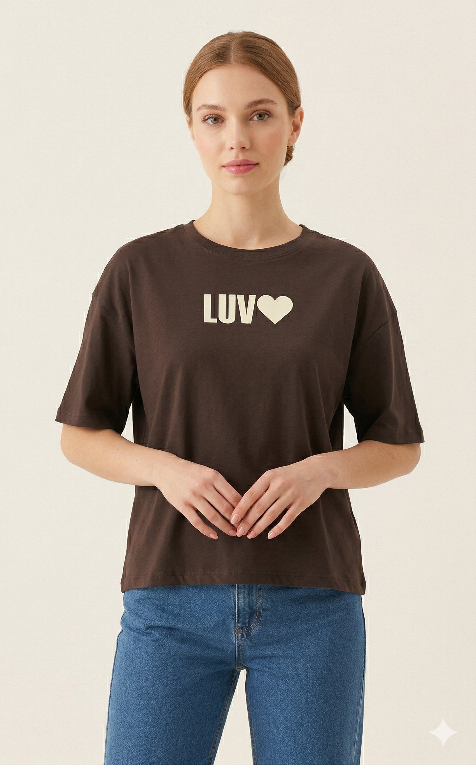 OLIVE-6864 LUV TSHIRT KAHVE