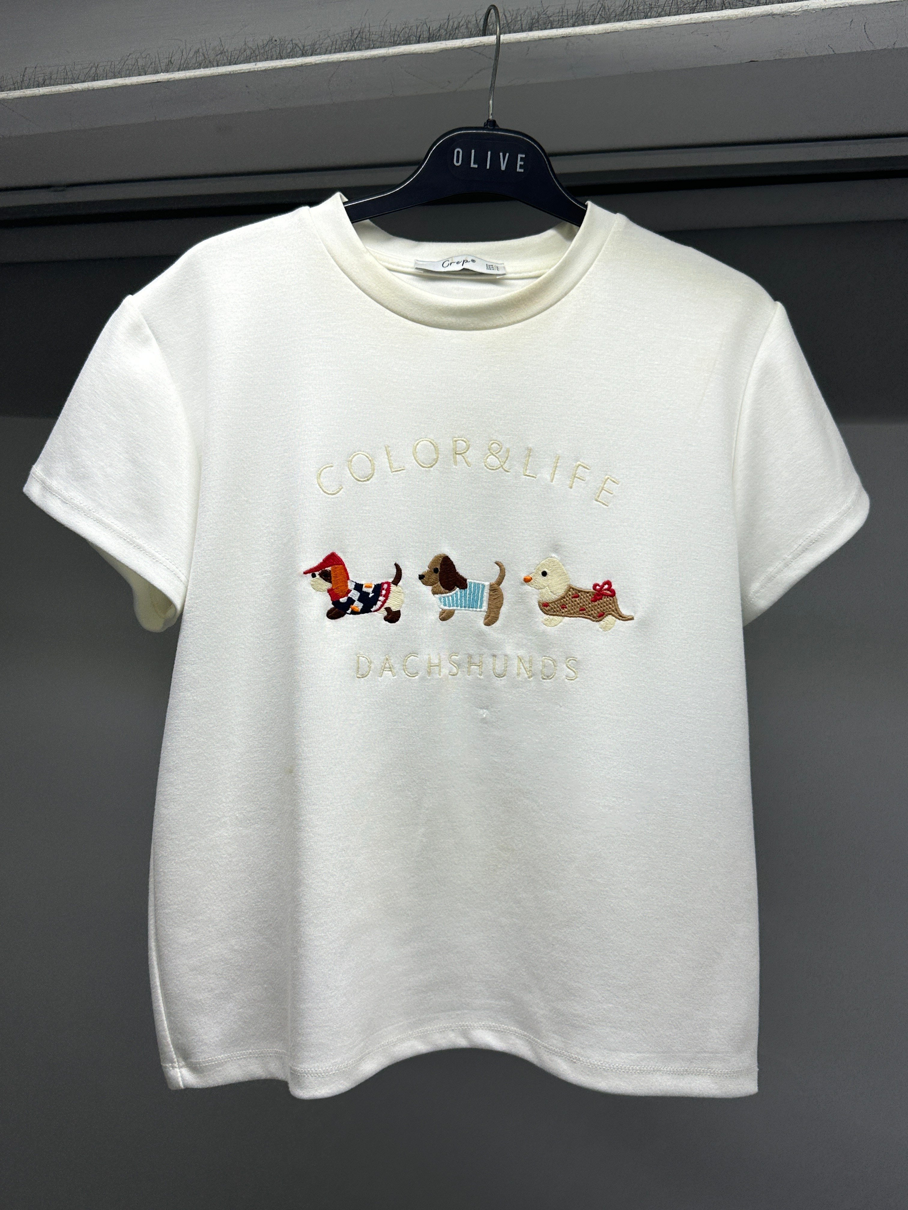 OLIVE-6997 DOG TSHIRT BEYAZ