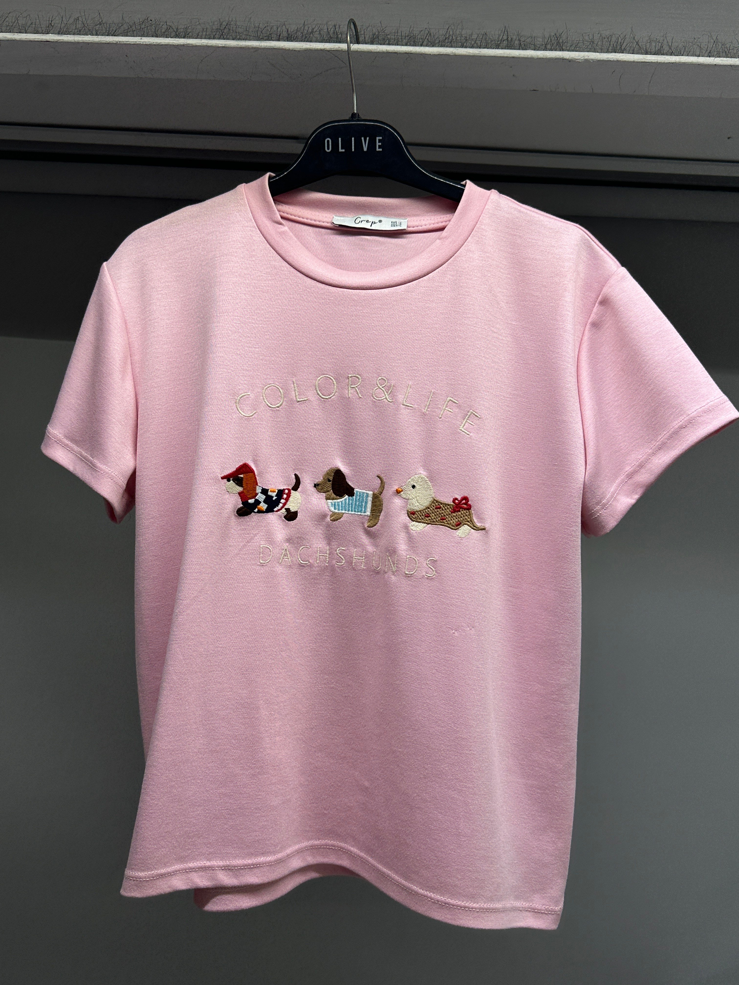OLIVE-6997 DOG TSHIRT PEMBE