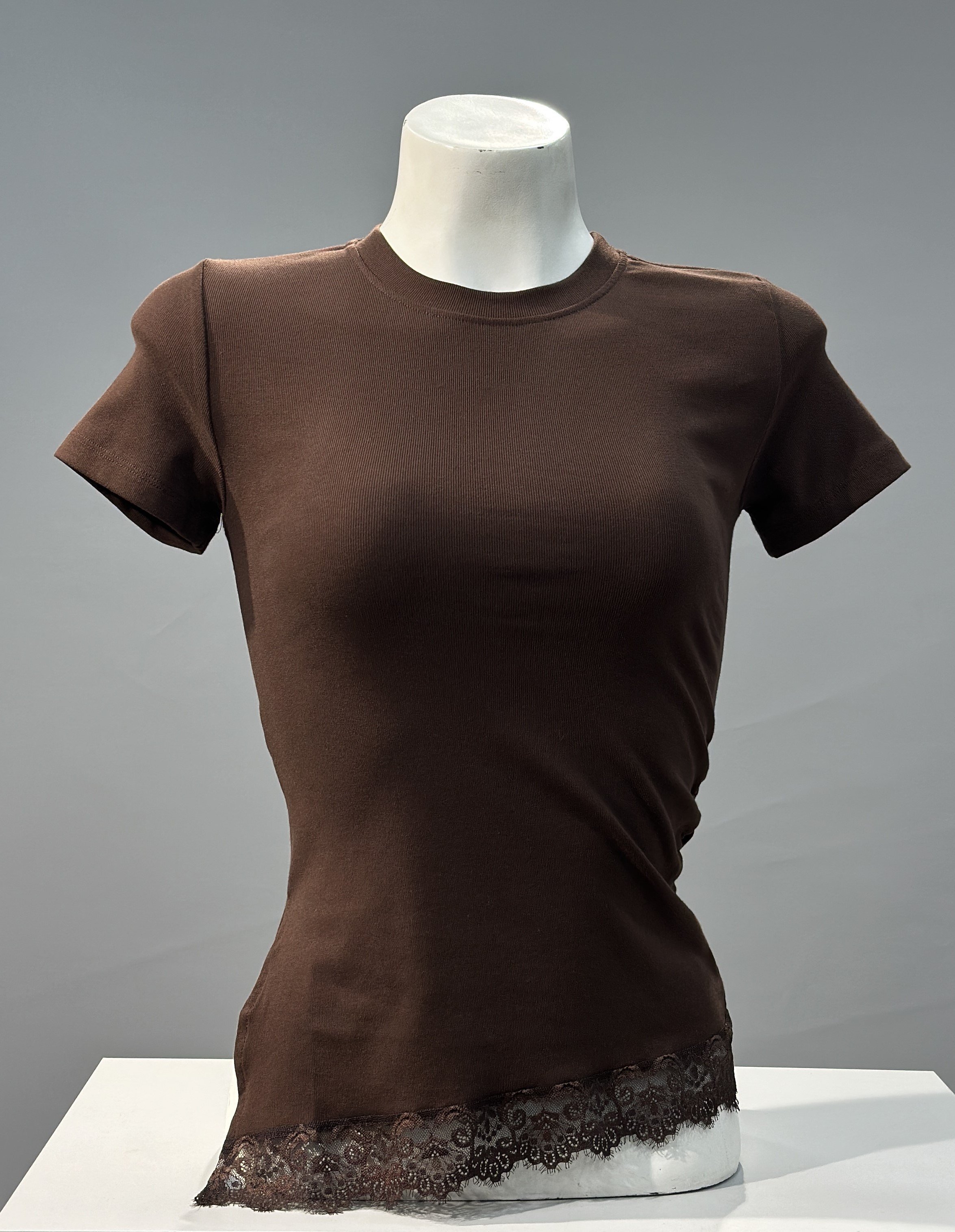 OLIVE-7104 RİBANA DANTEL BLUZ KAHVE