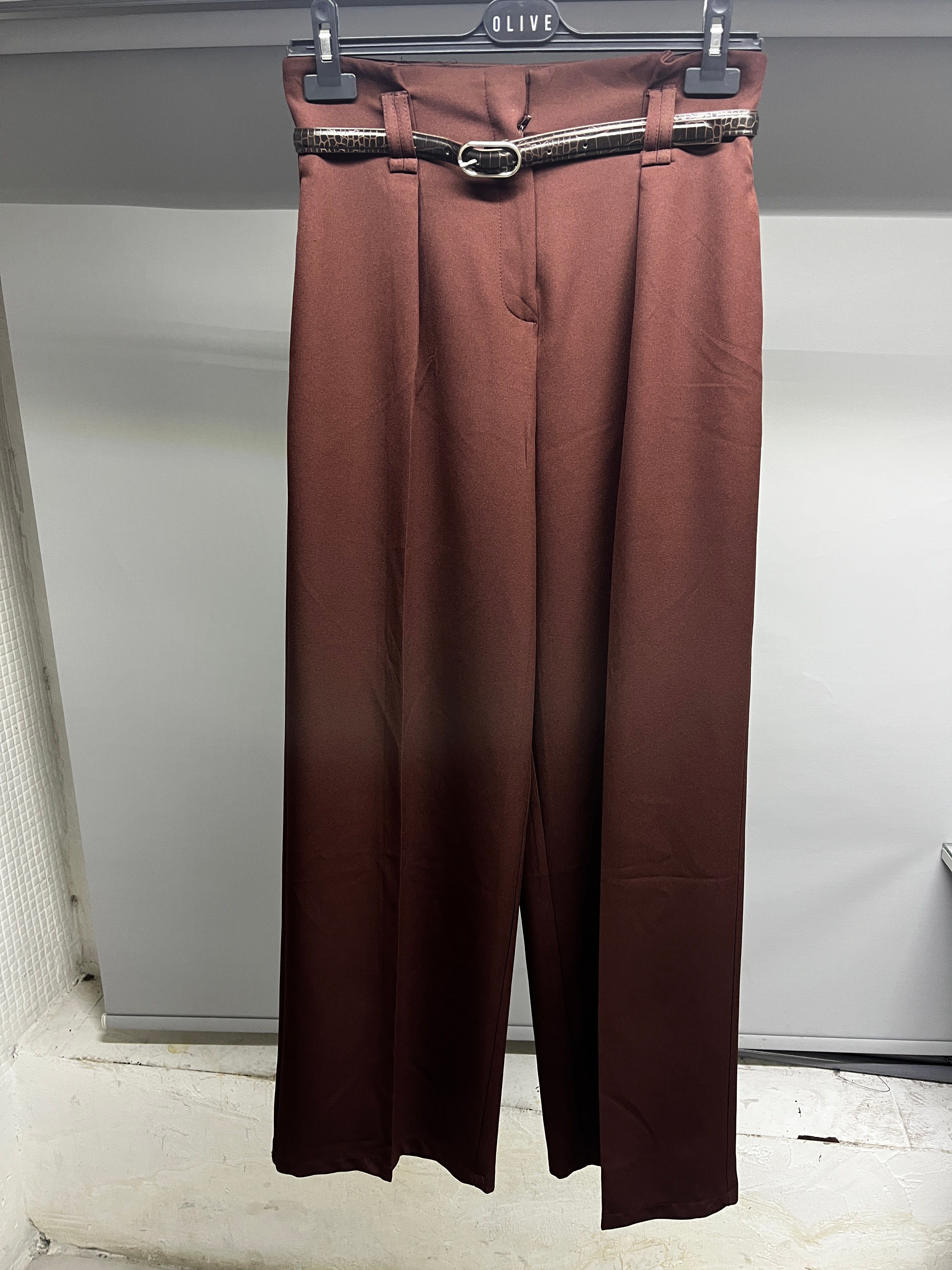 OLIVE-71262 KEMER DETAY PANT KAHVE