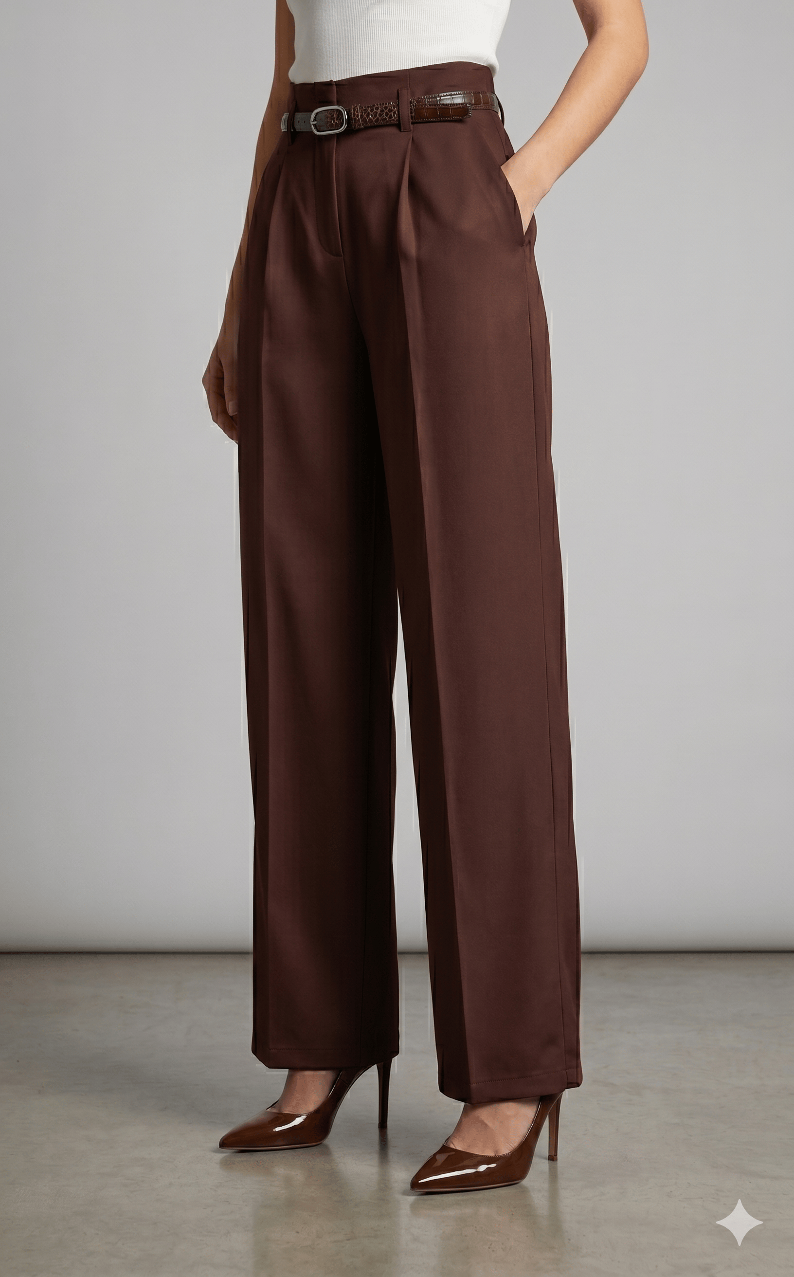OLIVE-71262 KEMER DETAY PANT KAHVE