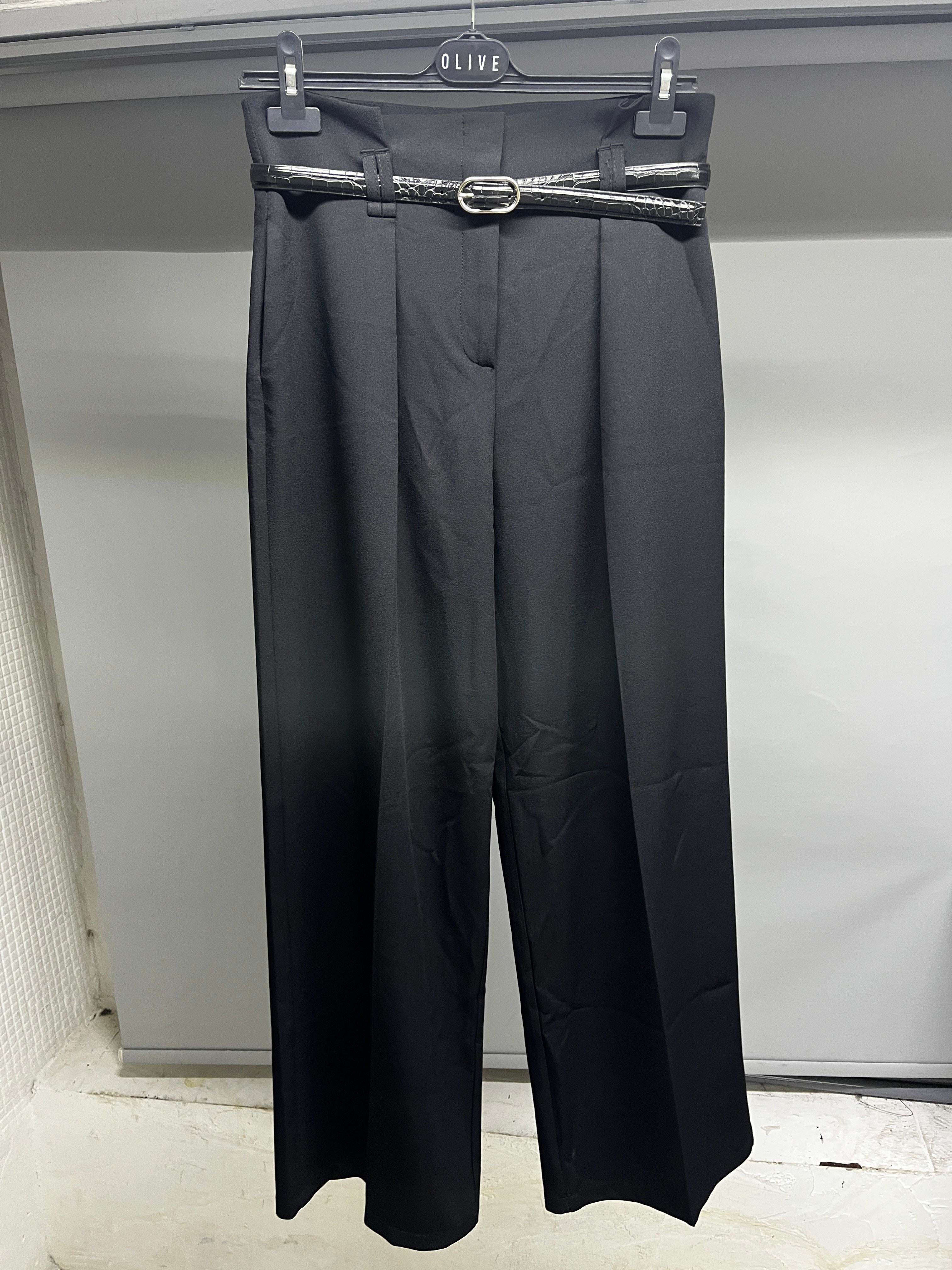 OLIVE-71262 KEMER DETAY PANT SİYAH