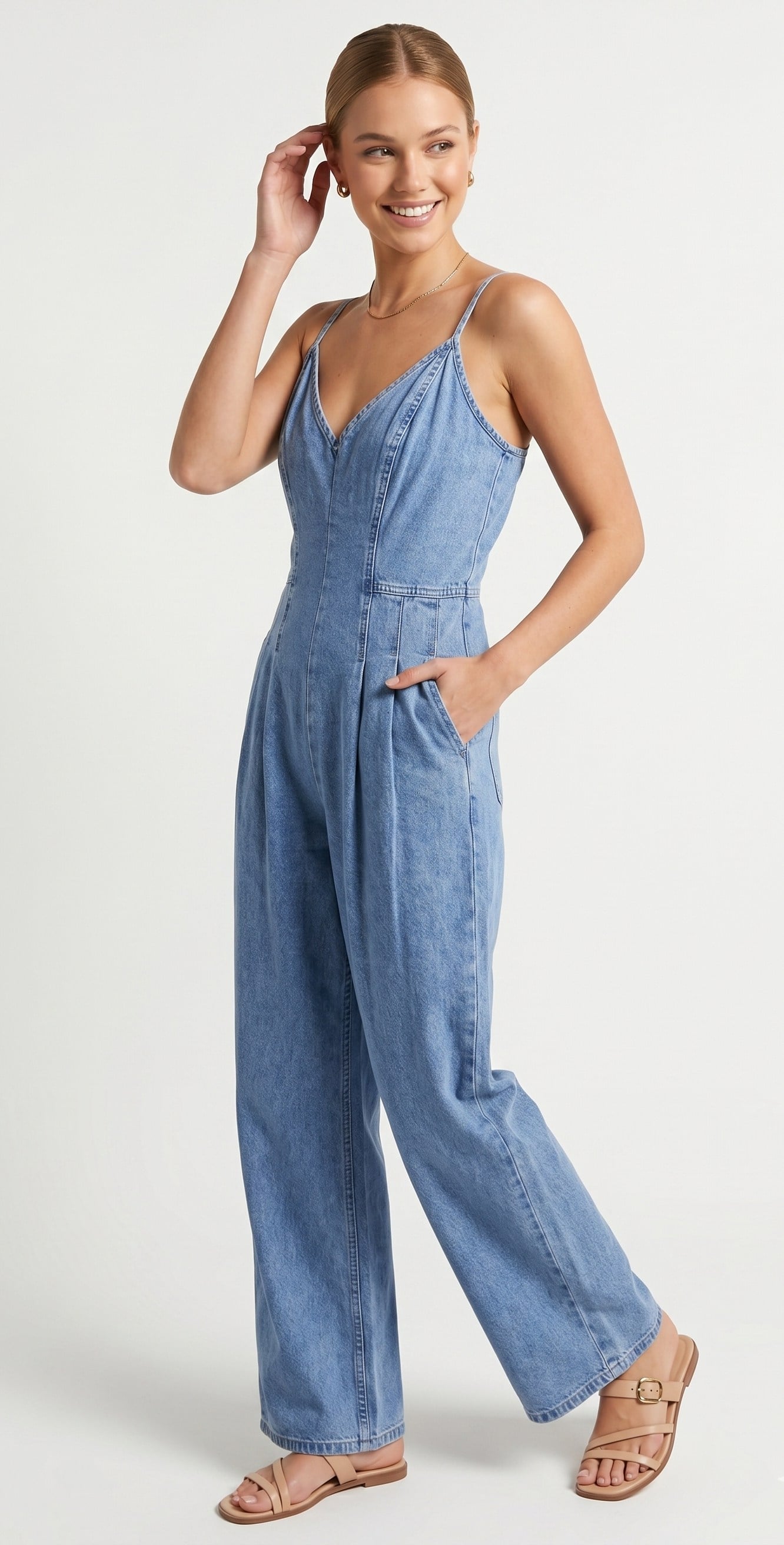OLIVE-72315 DENİM TULUM MAVİ