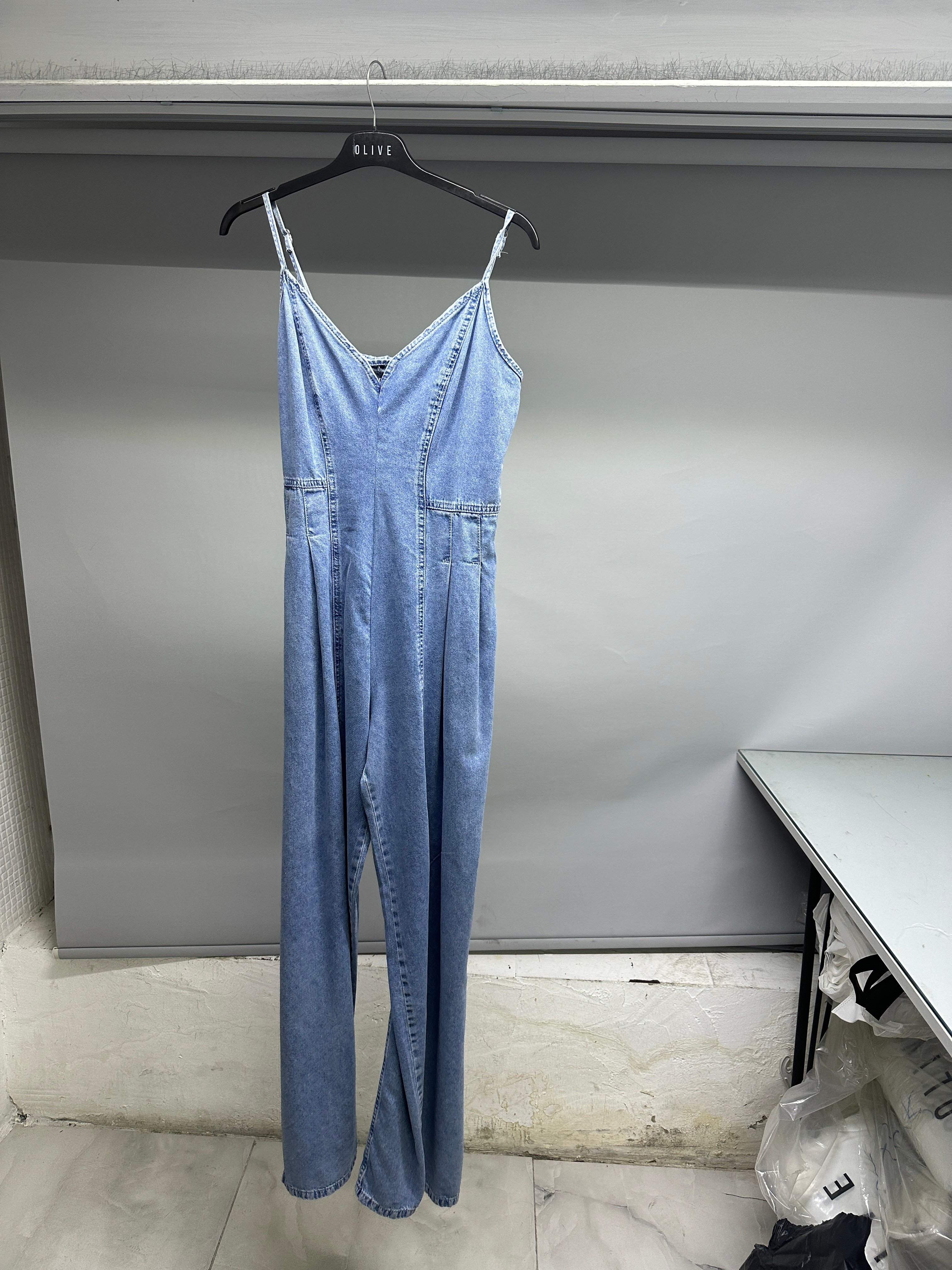 OLIVE-72315 DENİM TULUM MAVİ