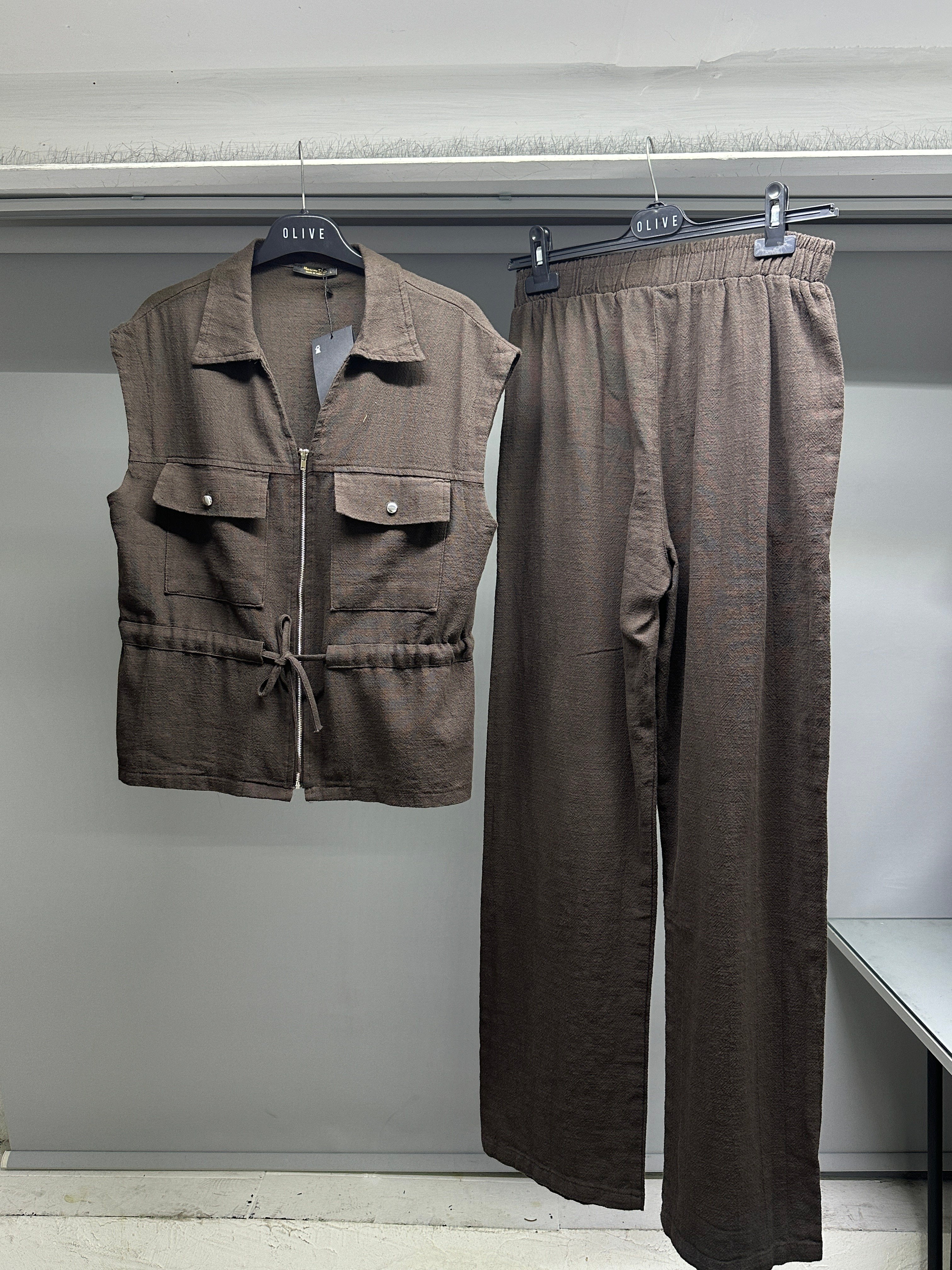 OLIVE-8602 SIFIR KOL KETEN TAKIM KAHVE