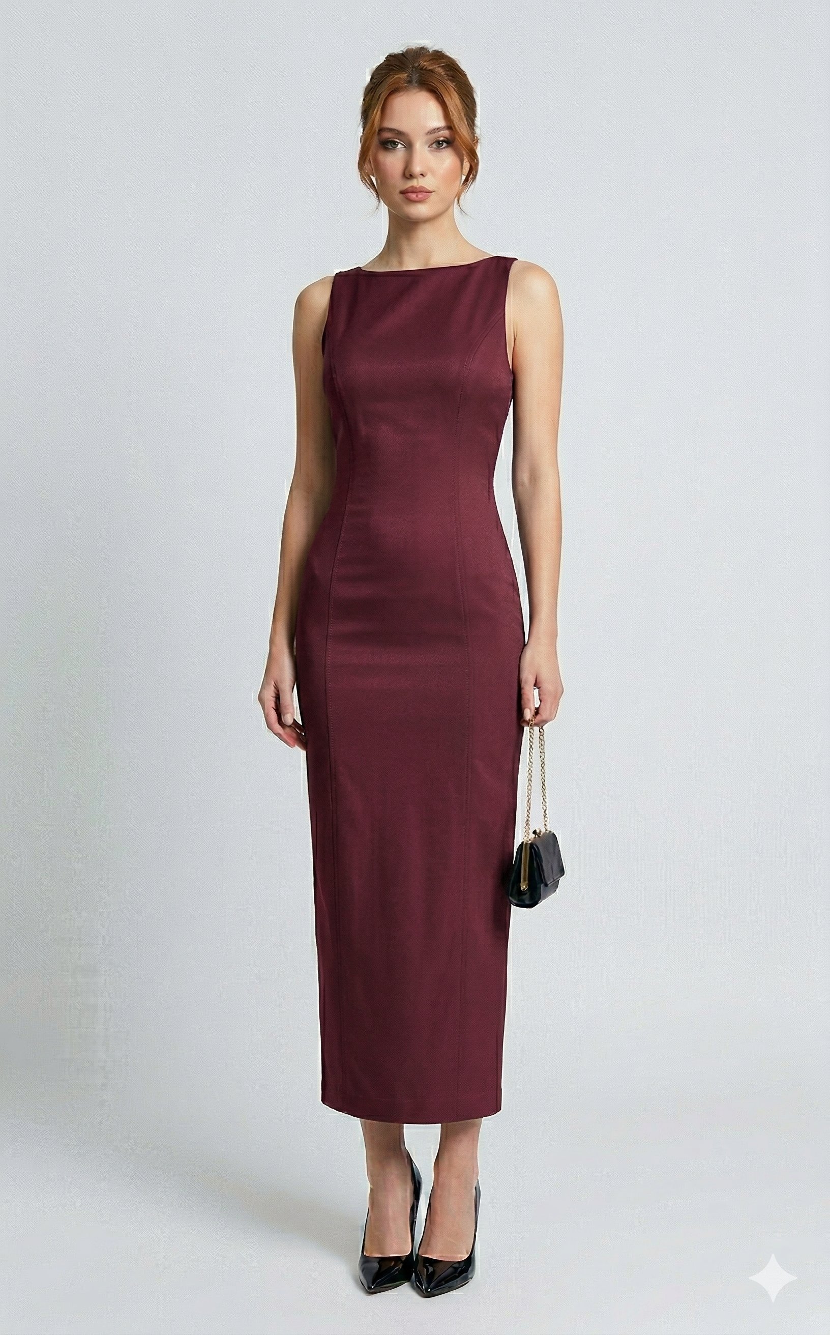 OLIVE-91099 MİDİ ELBİSE BORDO