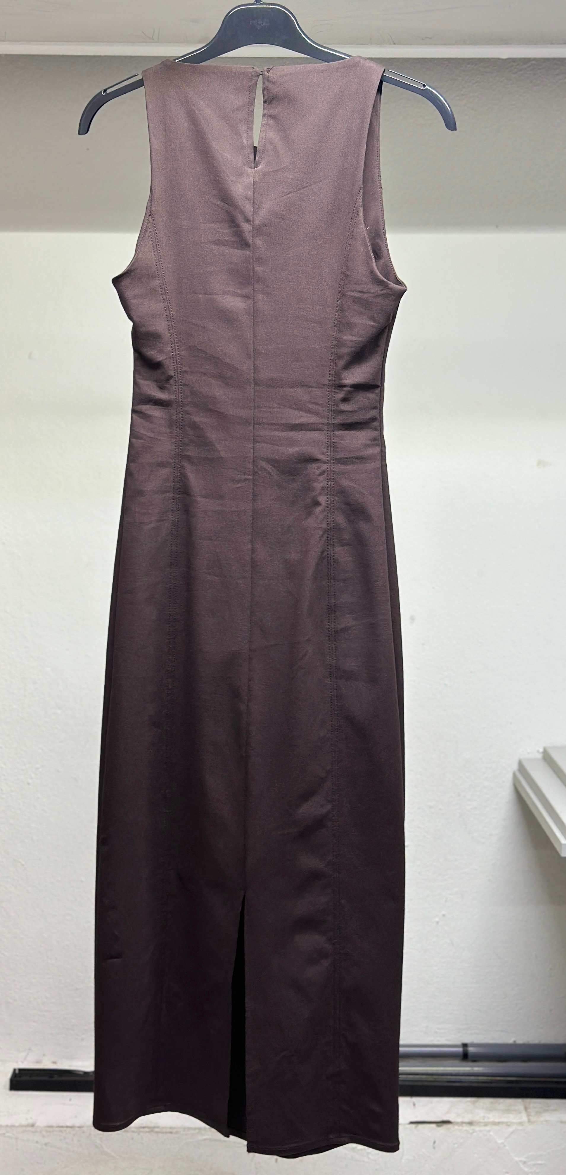 OLIVE-91099 MİDİ ELBİSE KOYU KAHVE