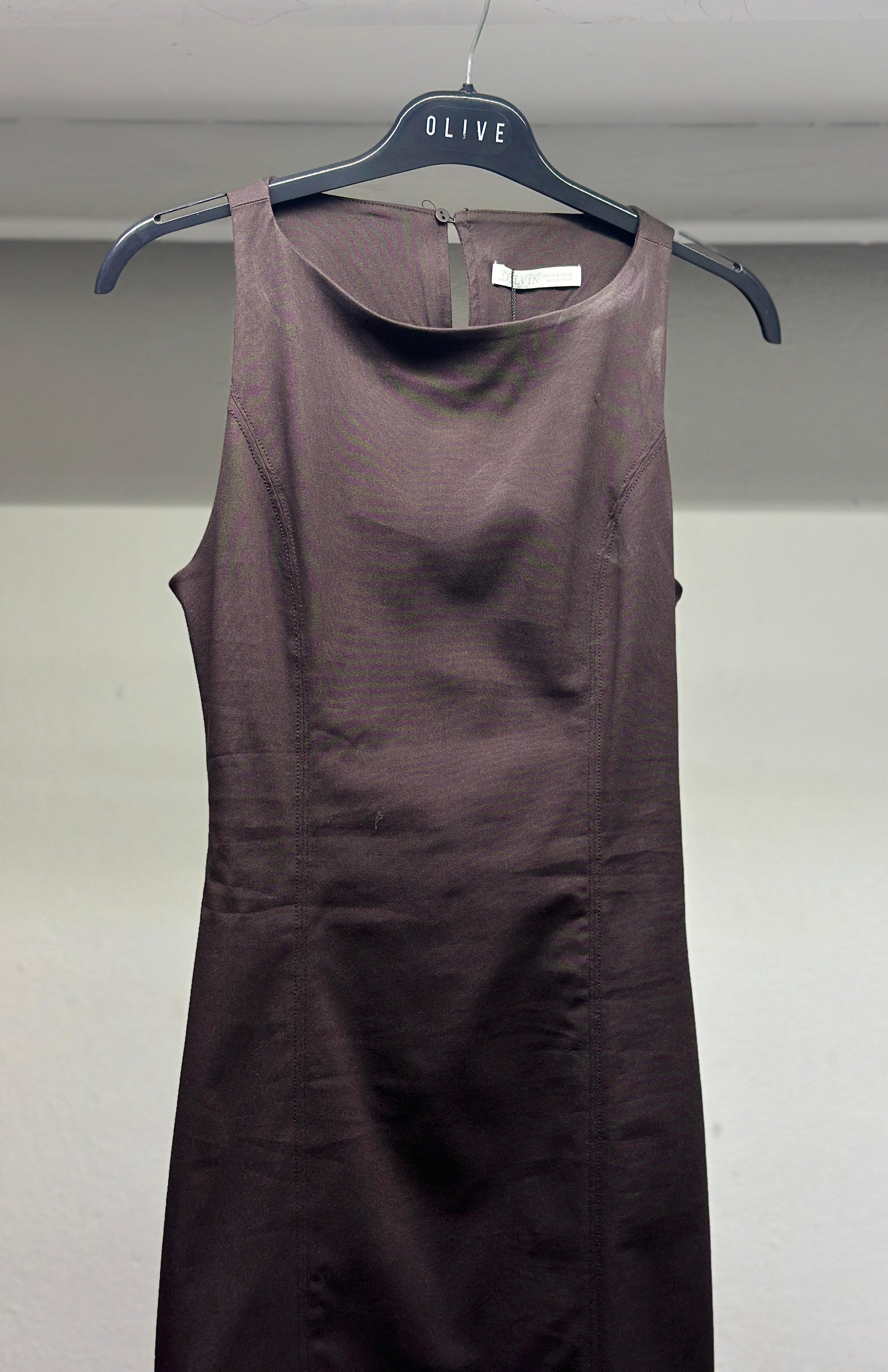 OLIVE-91099 MİDİ ELBİSE KOYU KAHVE