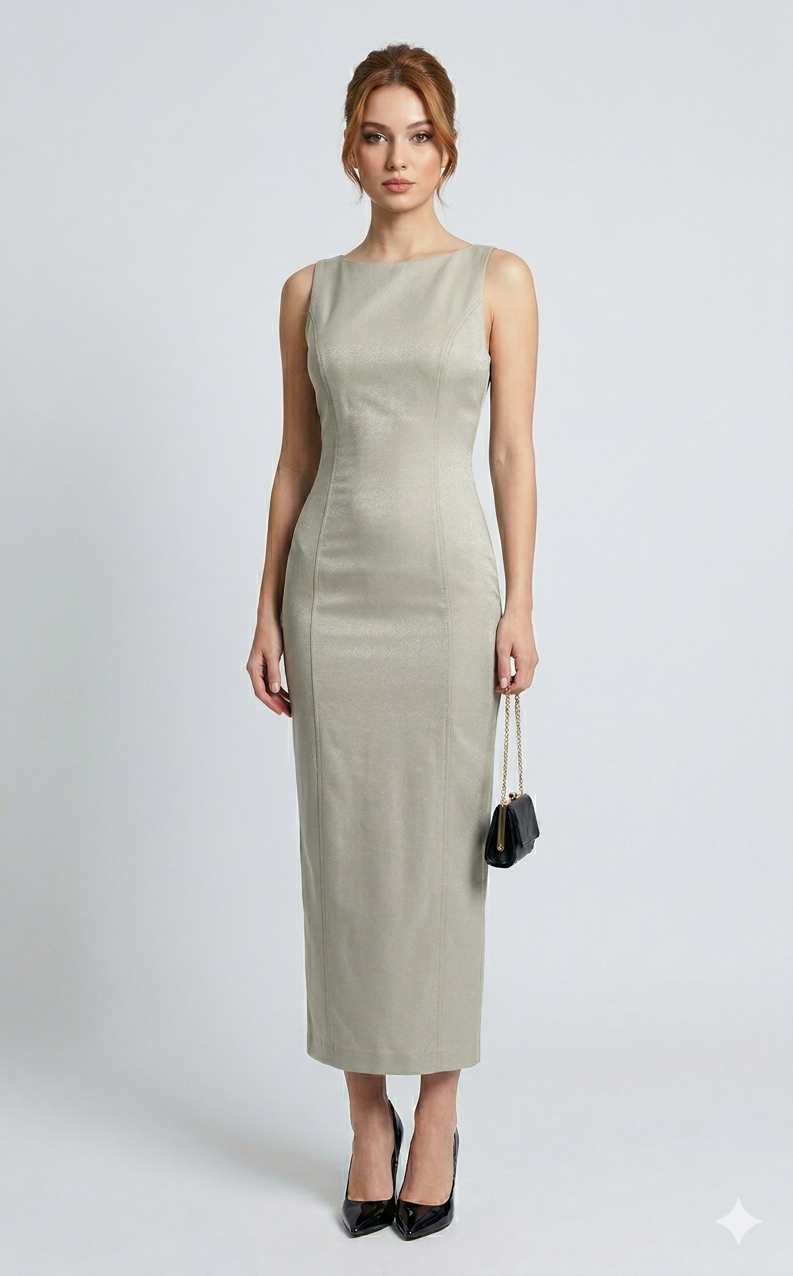 OLIVE-91099 MİDİ ELBİSE TAŞ