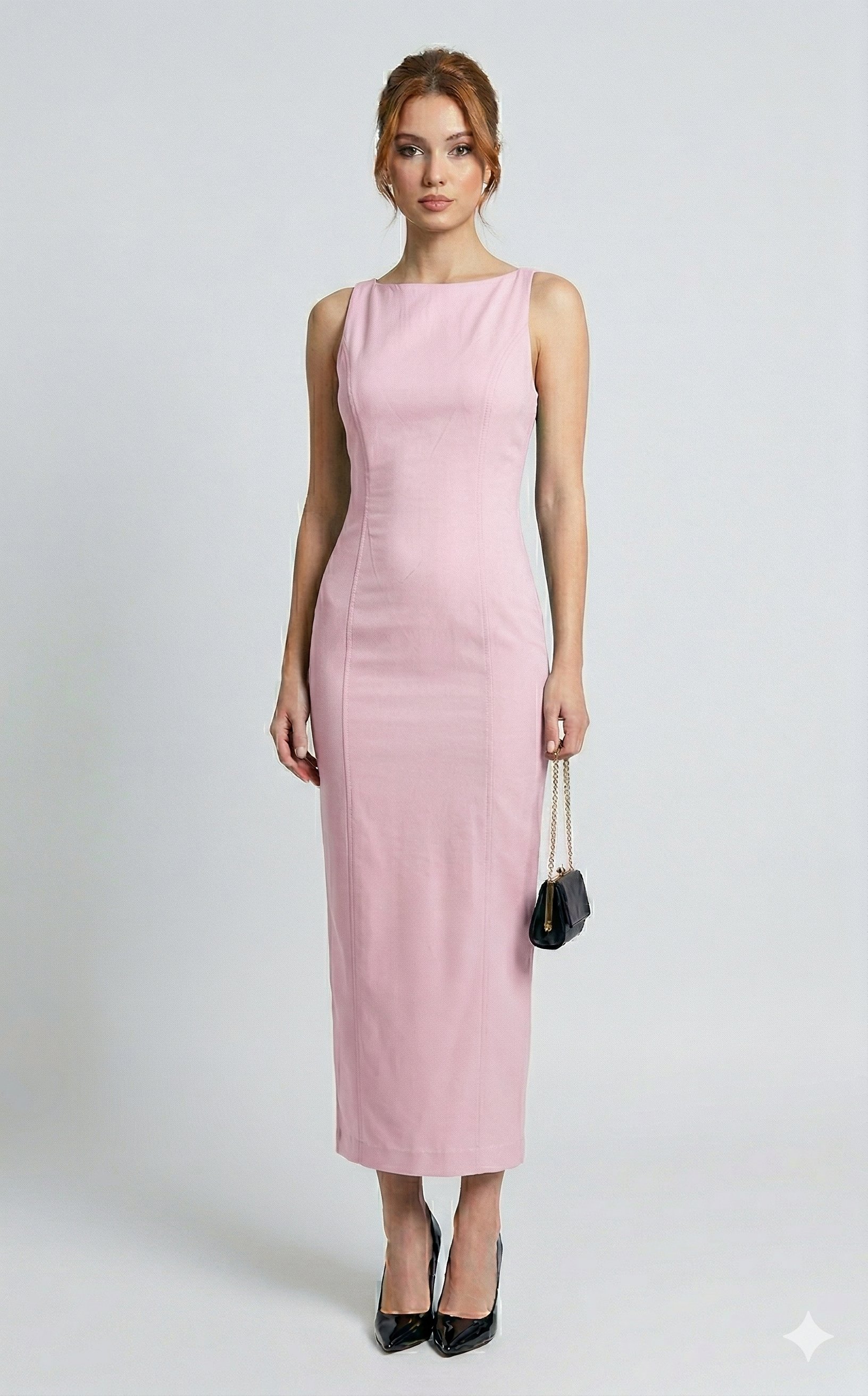 OLIVE-91099 MİDİ ELBİSE TOZ PEMBE