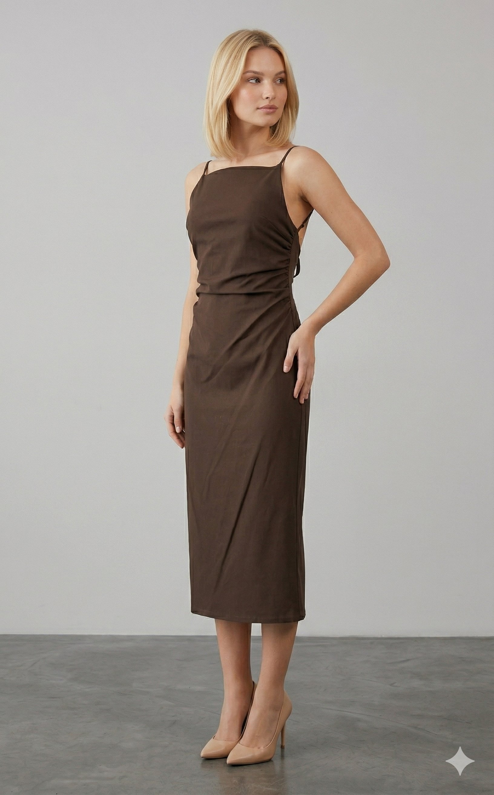 OLIVE-91479 BZG MD ELBİSE KAHVE