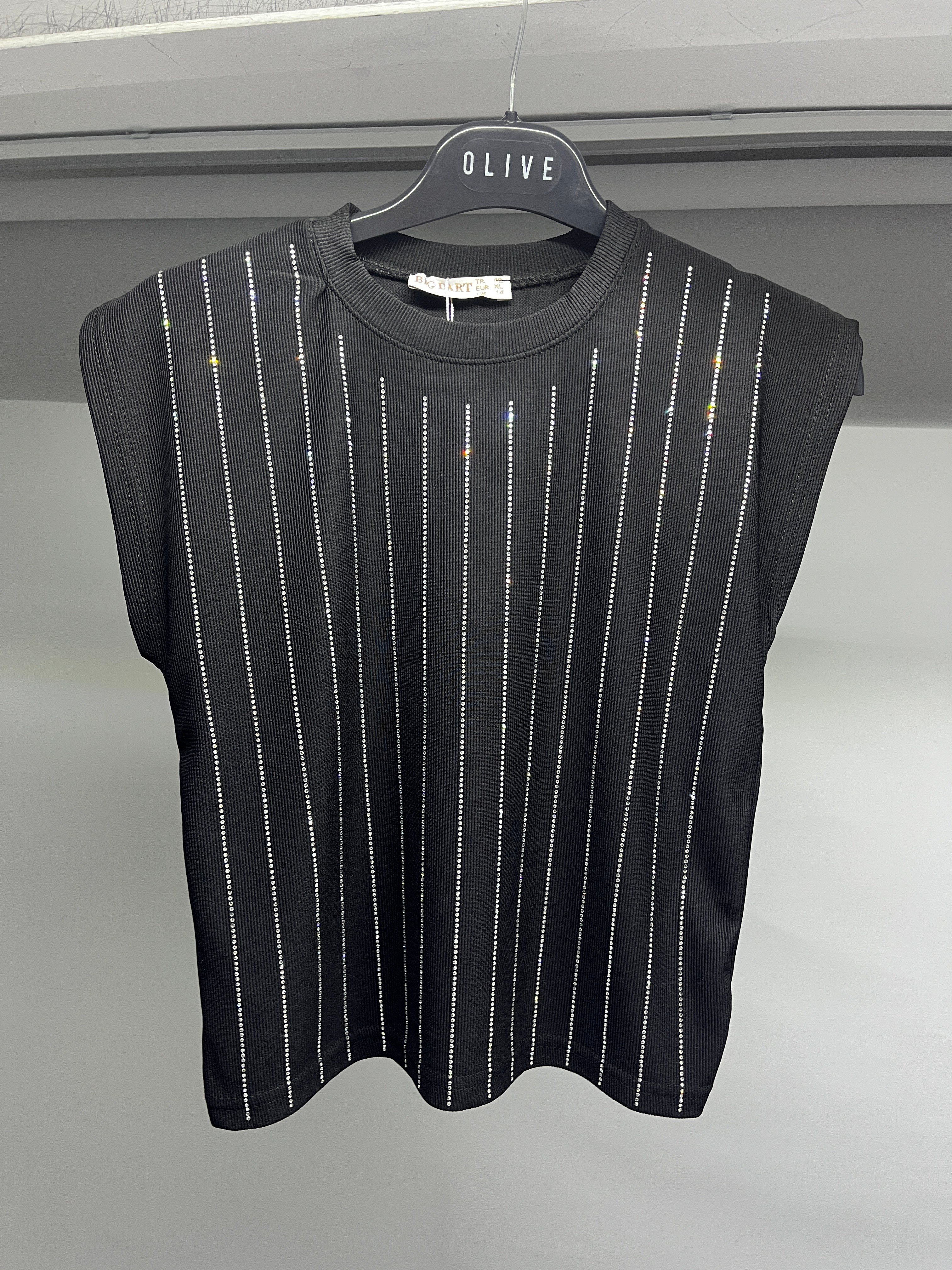 OLIVE-931 TAŞLI BLUZ SİYAH