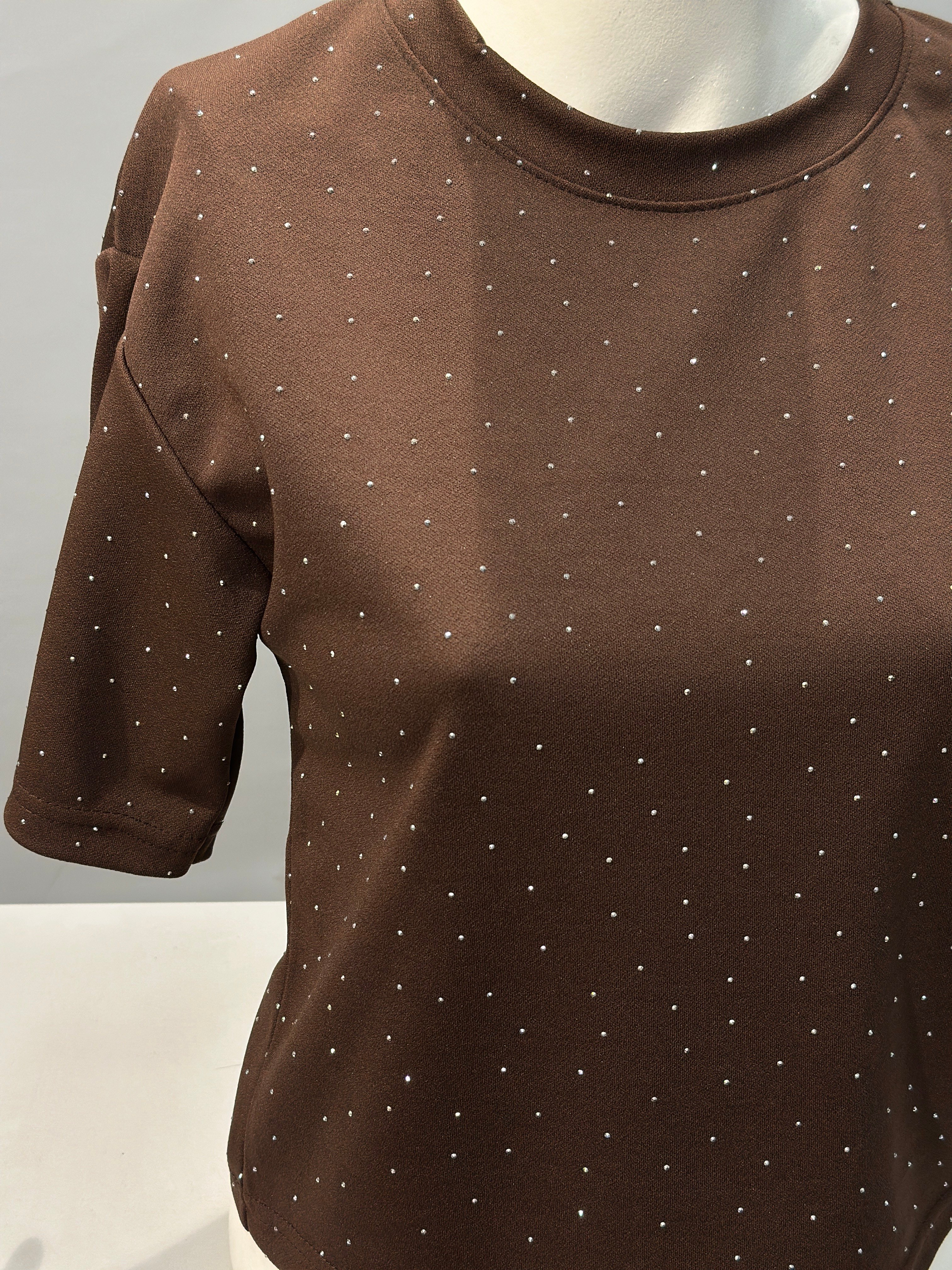 OLIVE-990 TAŞLI BLUZ KAHVE