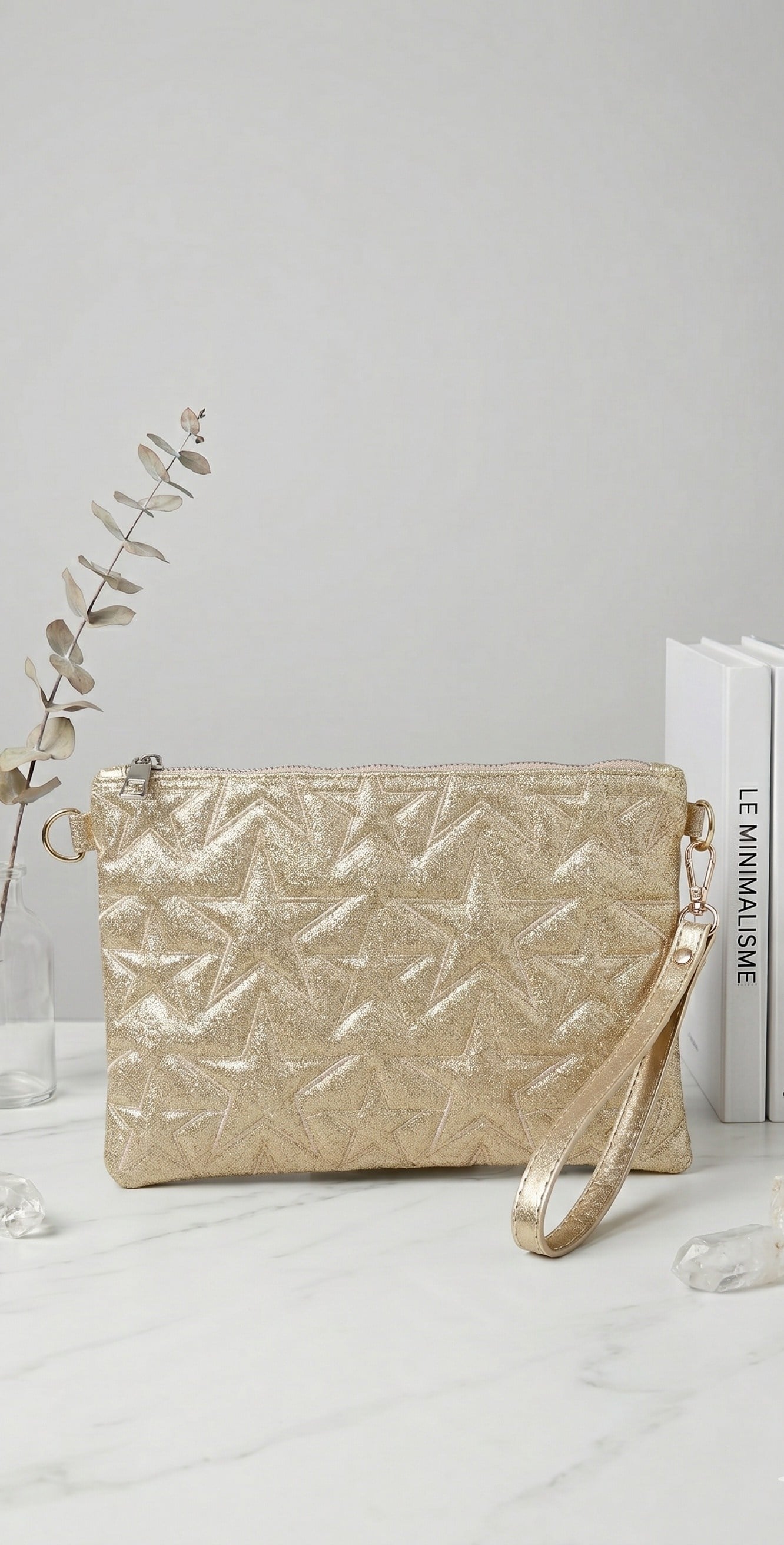 OLV-YILDIZLI SİMLİ CLUTCH GOLD