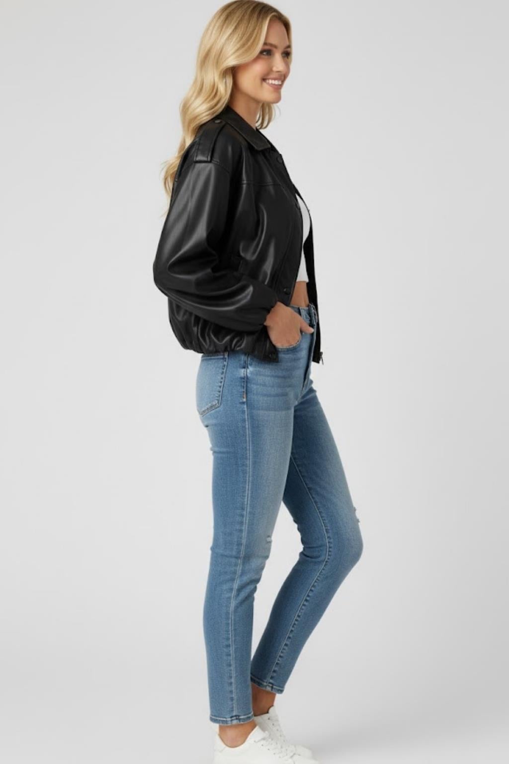 Kadın Siyah Oversize Suni Deri Ceket M4875 Siyah
