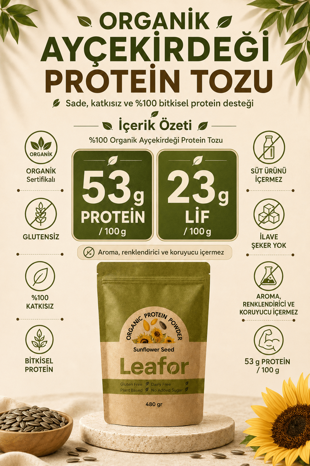 Organik Ayçekirdeği Protein Tozu