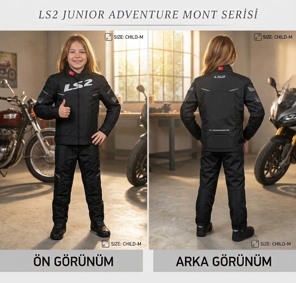 LS2 Apex Evo Kid H2O Çocuk Montu Siyah | Su Geçirmez AA SınıfıLs2 Apex Evo Kid H2O Çocuk Montu Siyah