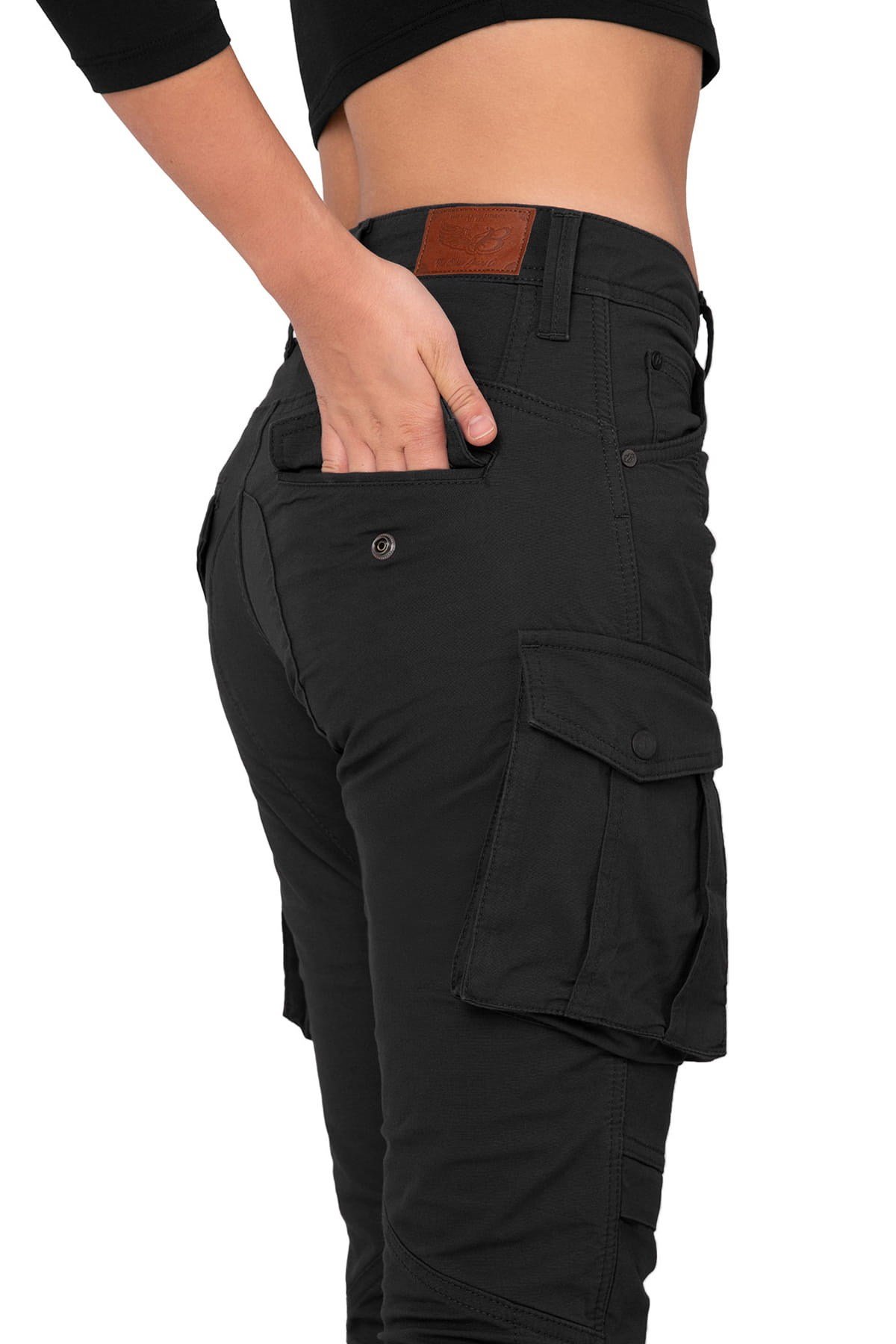 TheBikerJeansTruva Cargo Black Korumalı Motosiklet Pantolonu Kadın
