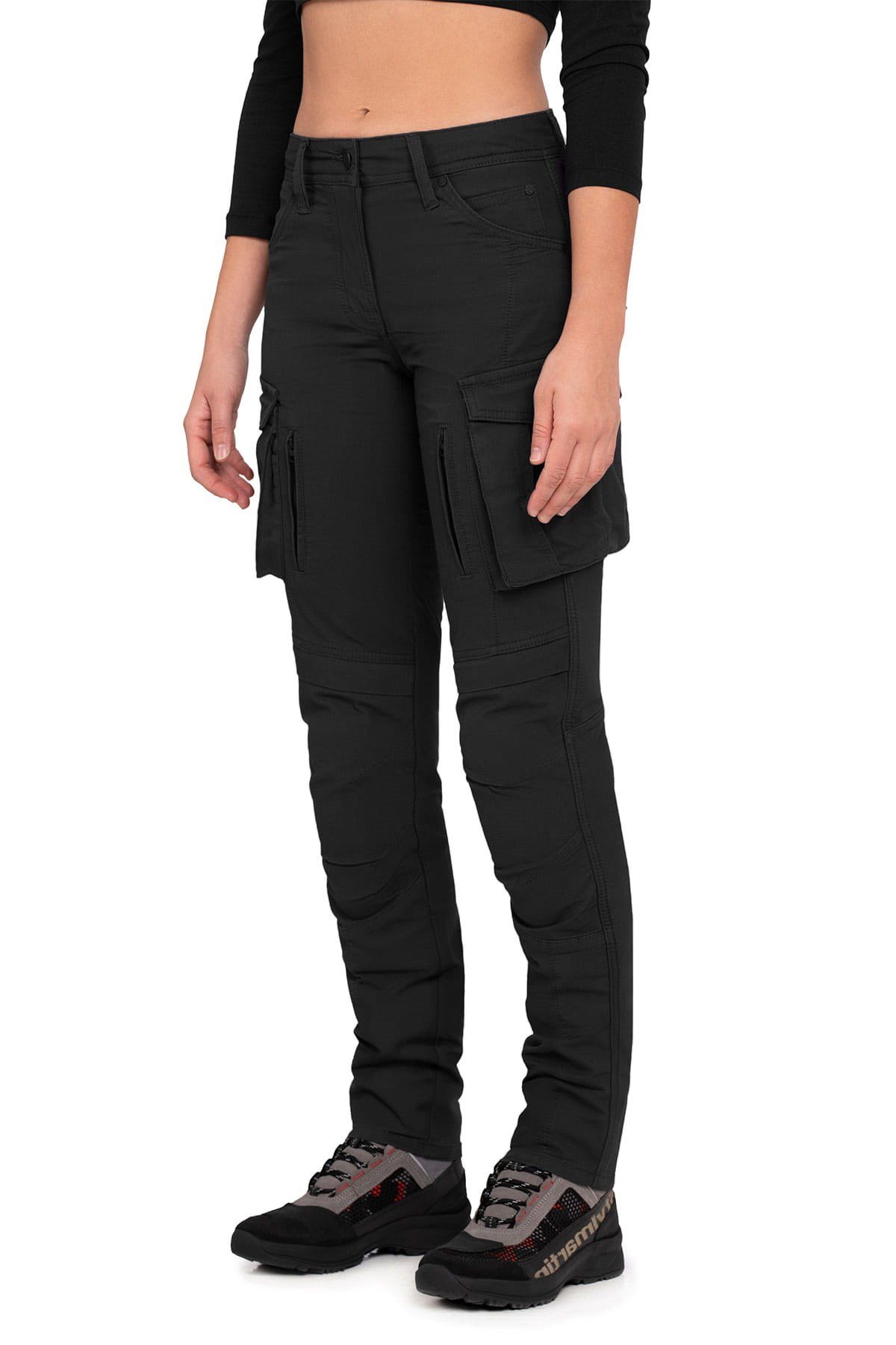 TheBikerJeansTruva Cargo Black Korumalı Motosiklet Pantolonu Kadın