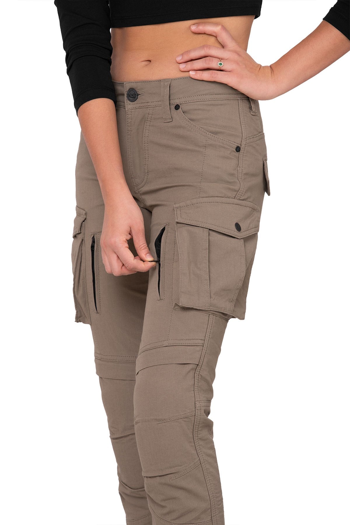 The Biker Jeans Truva Cargo Bej Kadın Pantolon | AA SertifikalıTheBikerJeans Truva Cargo Beige Korumalı Motosiklet Pantolonu Kadın