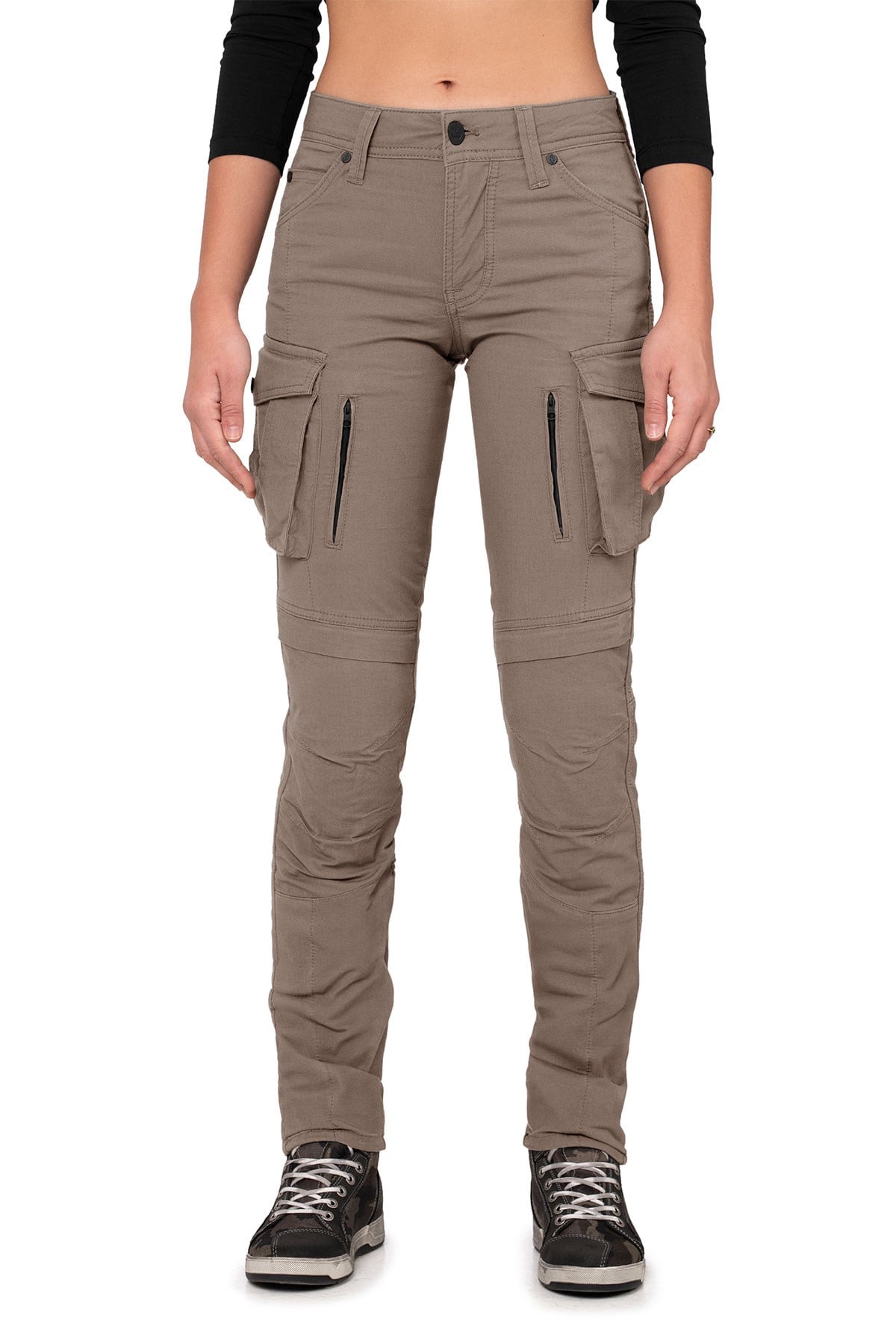 The Biker Jeans Truva Cargo Bej Kadın Pantolon | AA SertifikalıTheBikerJeans Truva Cargo Beige Korumalı Motosiklet Pantolonu Kadın