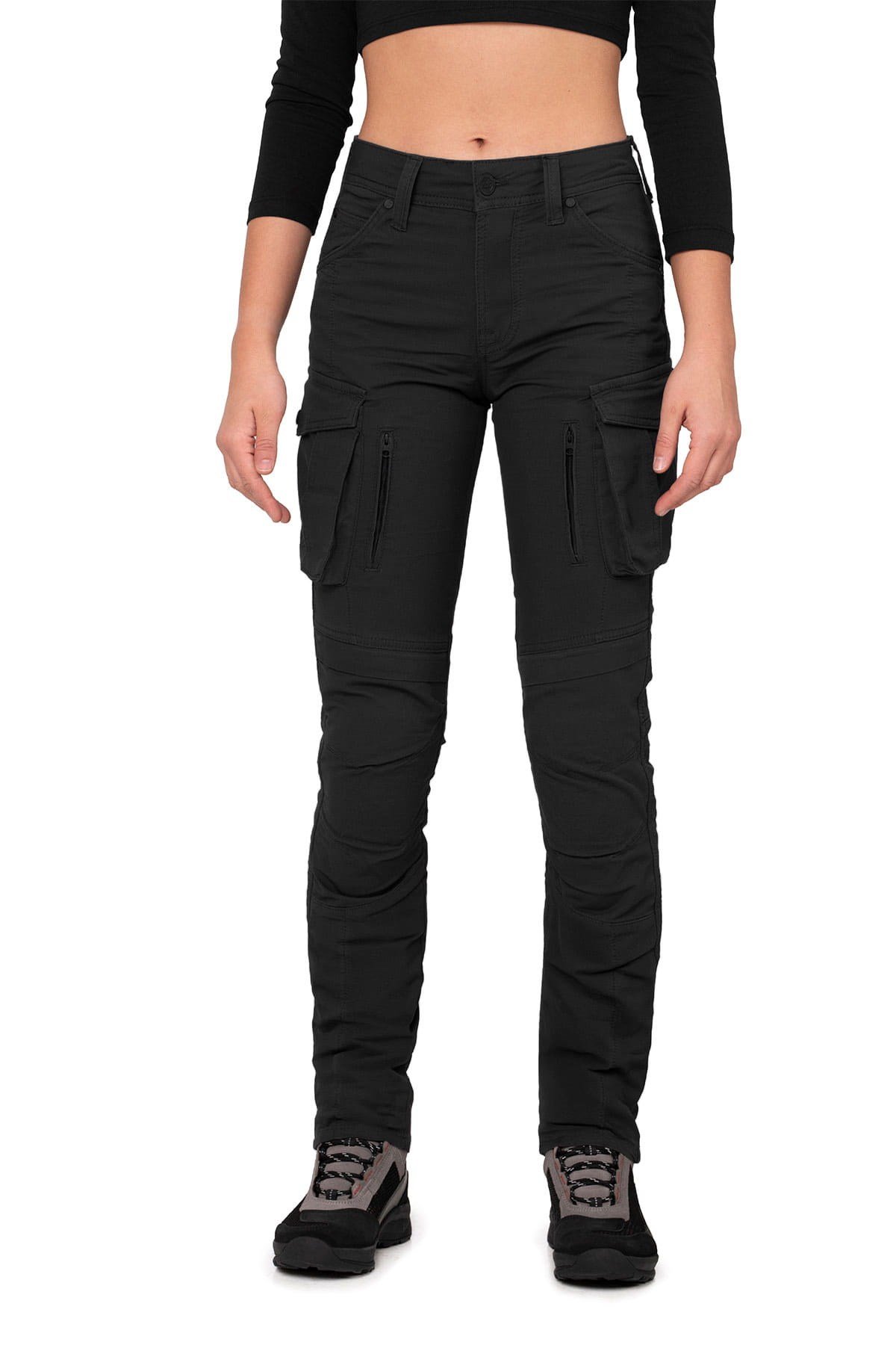 TheBikerJeansTruva Cargo Black Korumalı Motosiklet Pantolonu Kadın