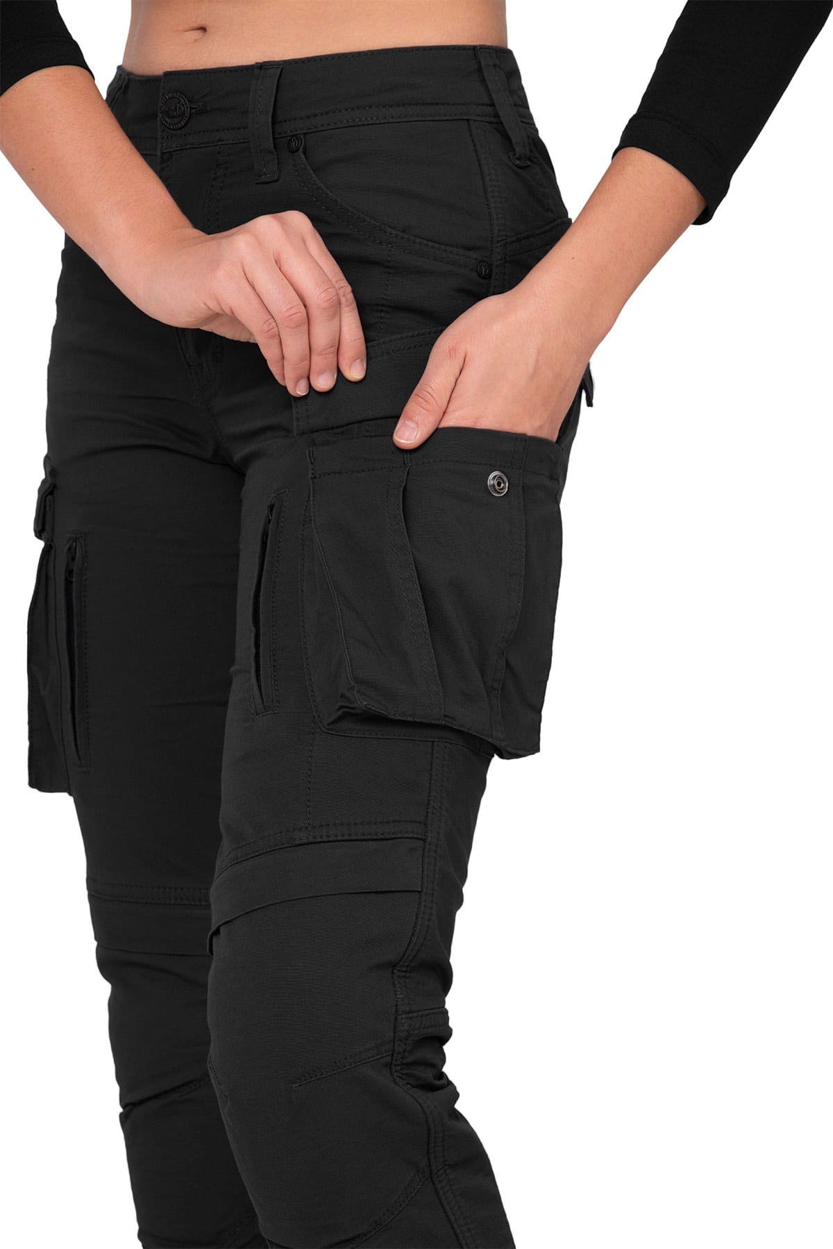 TheBikerJeansTruva Cargo Black Korumalı Motosiklet Pantolonu Kadın