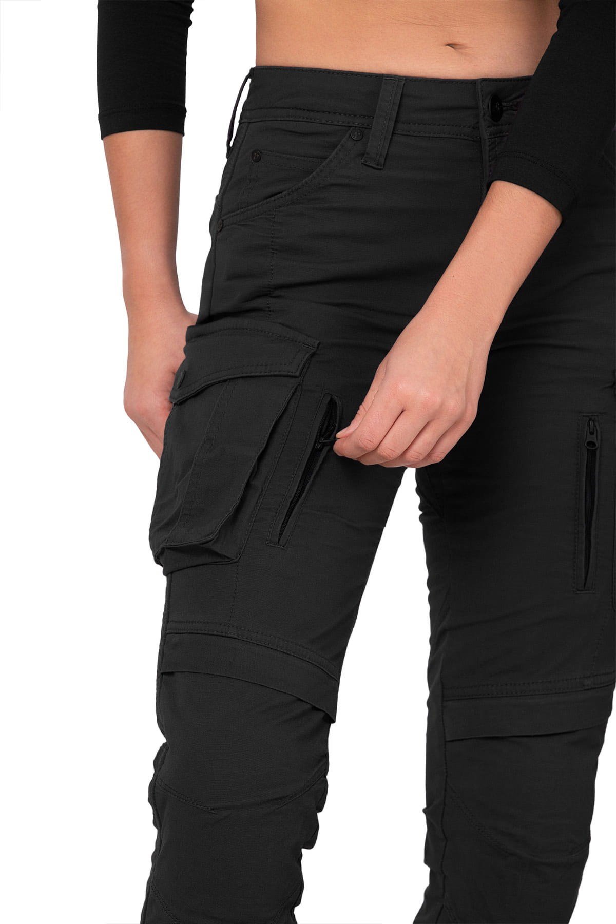 TheBikerJeansTruva Cargo Black Korumalı Motosiklet Pantolonu Kadın