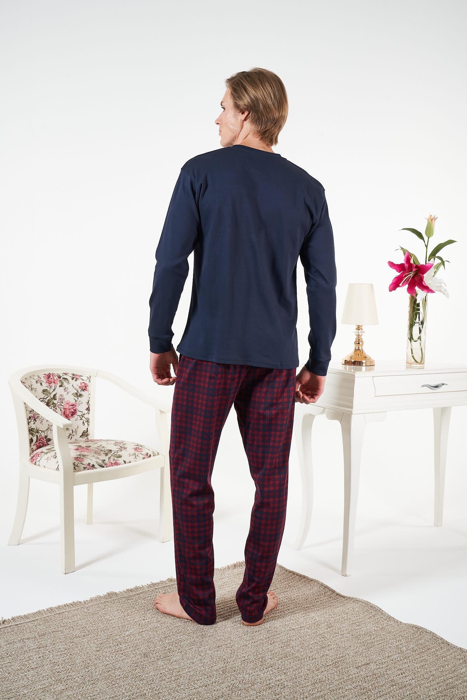 Erkek Altı Ekose Lacivert Penye İnterlok Pijama Takımı - 25432R