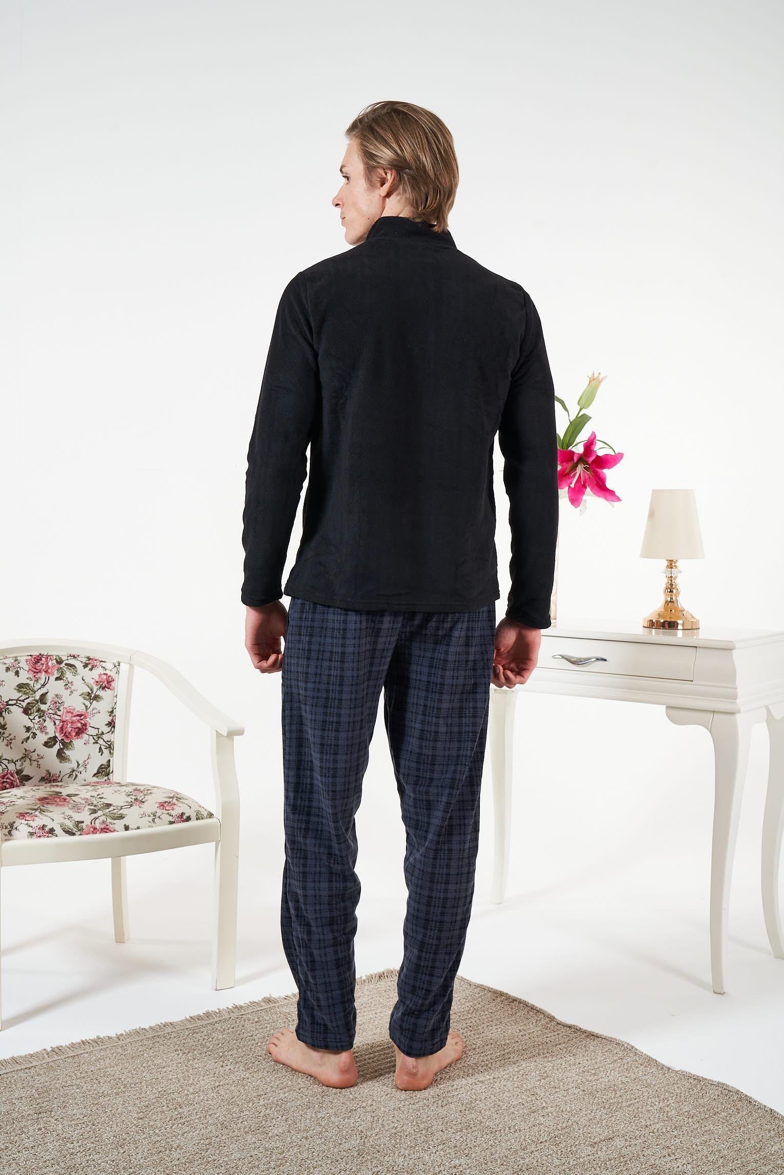 Erkek Polar Fermuarlı Üst ve Ekose Alt Pijama Takımı - 24428R