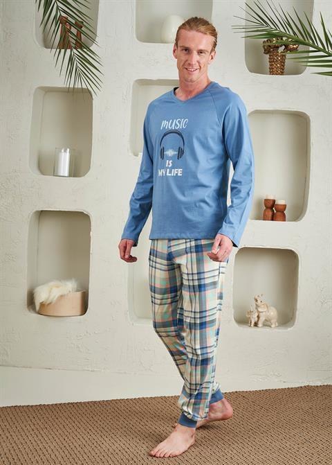 Erkek V Yaka Penye Pijama Takım - 10749