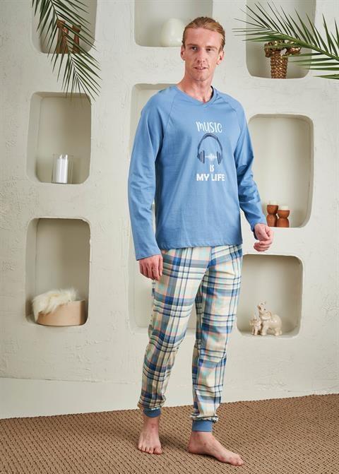 Erkek V Yaka Penye Pijama Takım - 10749