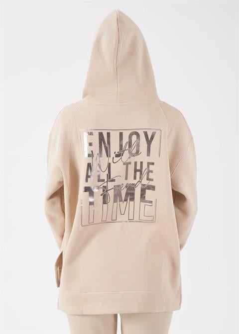 Kadın Bej Kapşonlu Sweatshirt - 41557